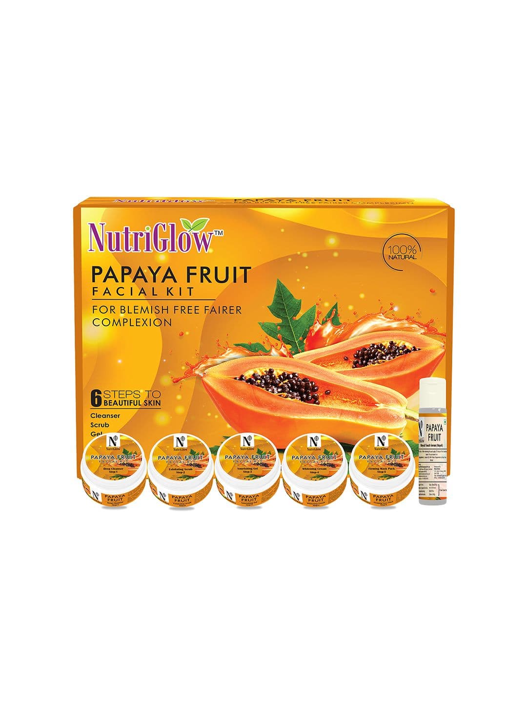 NutriGlow Papaya Fruit Facial Kit For Glowing Skin - Tan Removal With Face Massager thumbnail 3