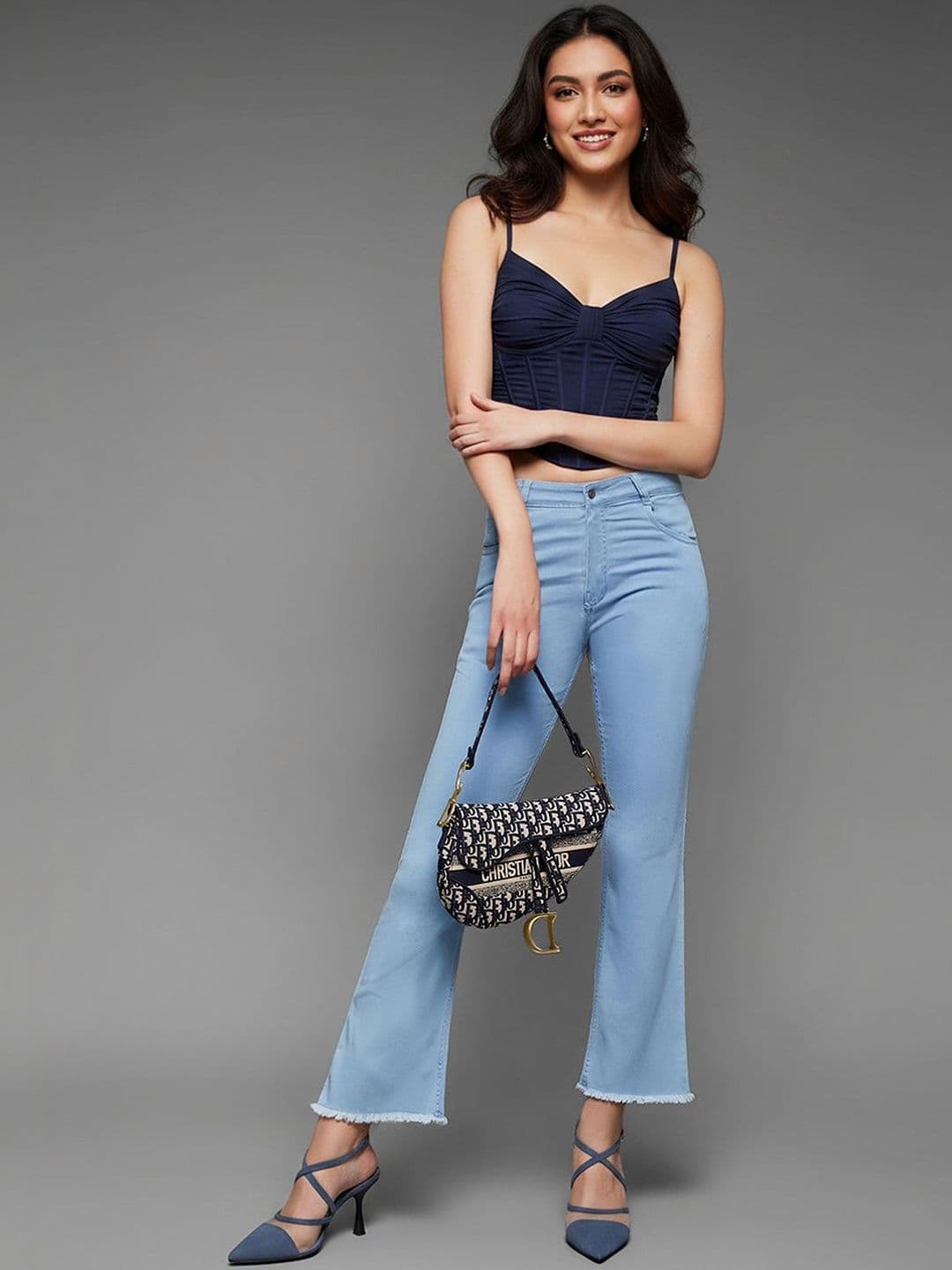 Mast & Harbour Women Boot Cut High Rise Clean Look Cropped Stretchable Denim Jeans thumbnail 2