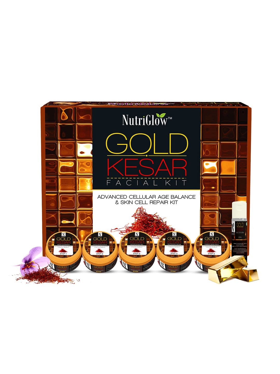 NutriGlow Gold Kesar Facial Kit For Glowing Skin - Tan Removal  With Face Massager thumbnail 2