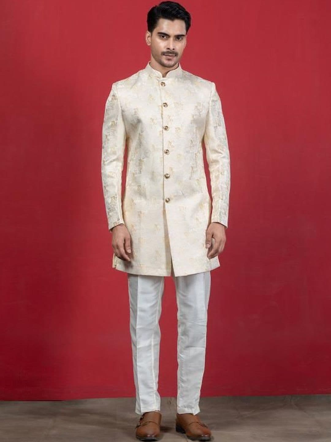 EKYAA Men Mandarin Collar Sherwani - view 1
