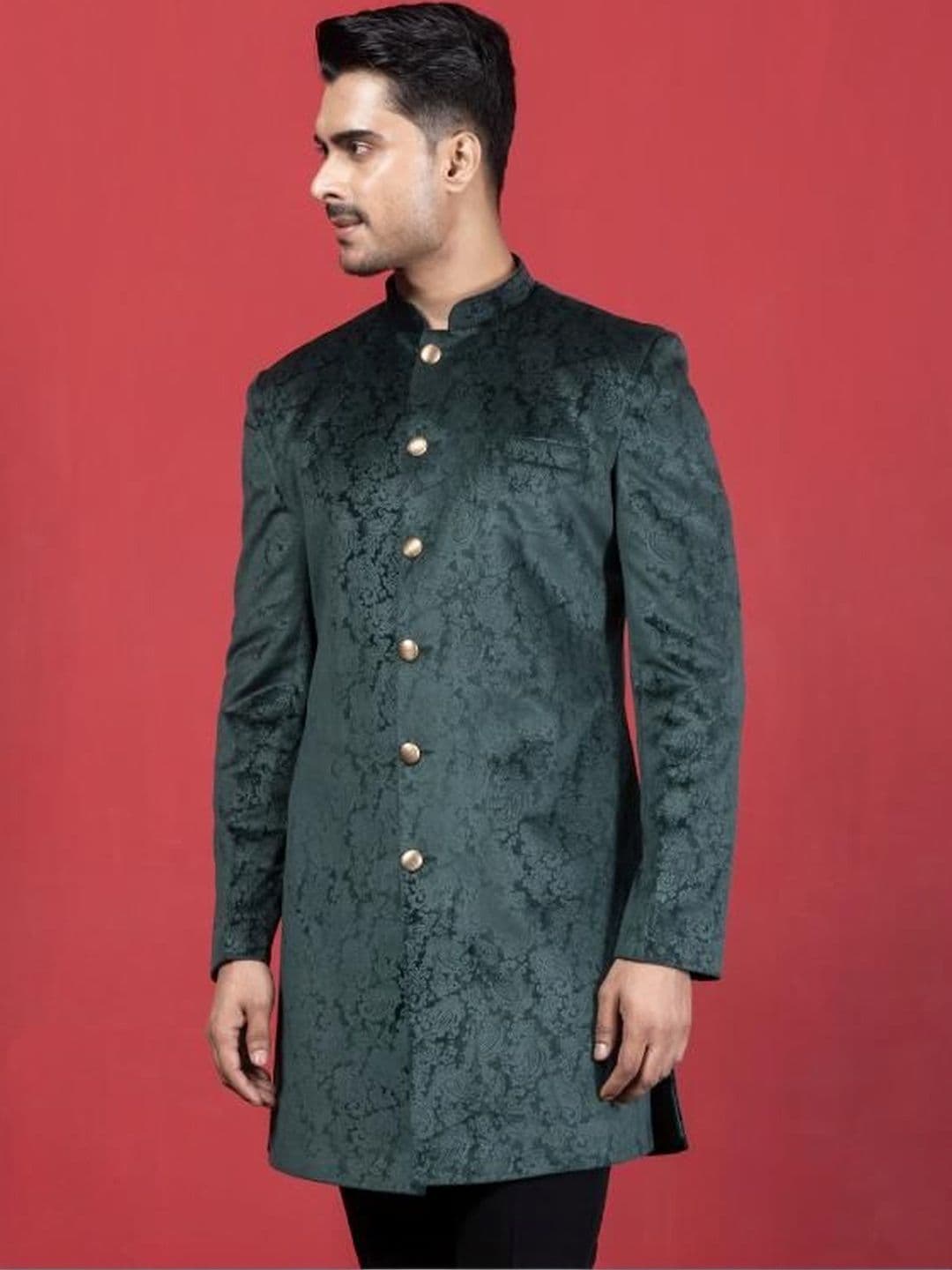 EKYAA Men Mandarin Collar Sherwani thumbnail 4