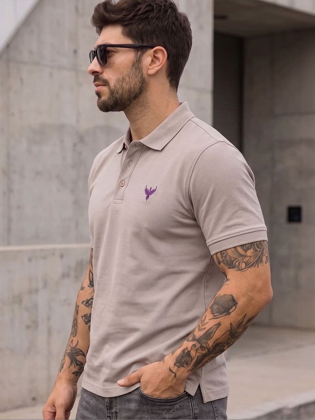 Utopium Men Brand Logo Polo Collar T-shirt thumbnail 4
