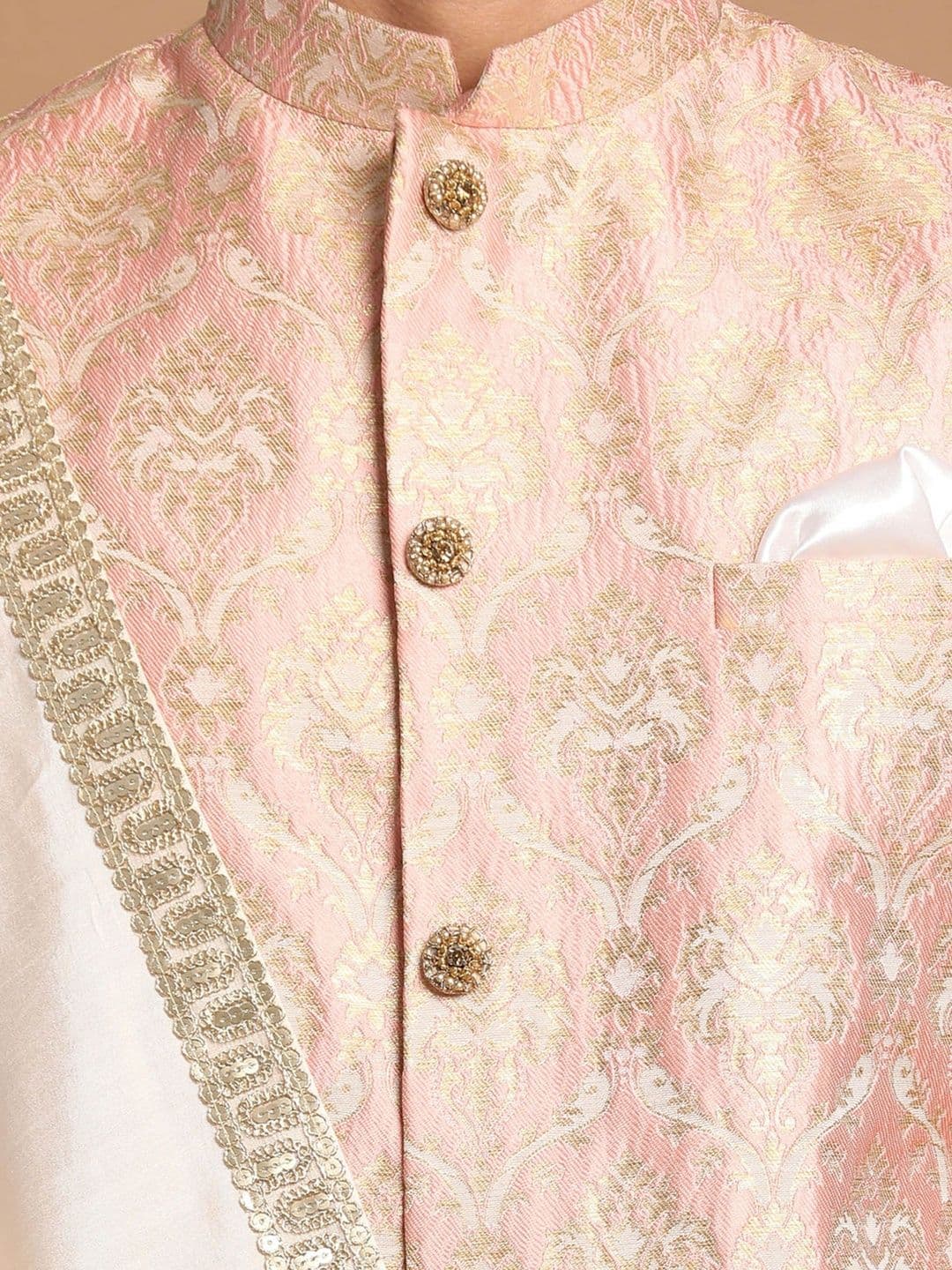 VASTRAMAY Woven Design Mandarin Collar Sherwani Set thumbnail 5