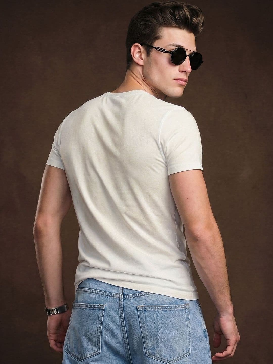 VEIRDO Men V-Neck Pure Cotton Raw Edge T-shirt thumbnail 3