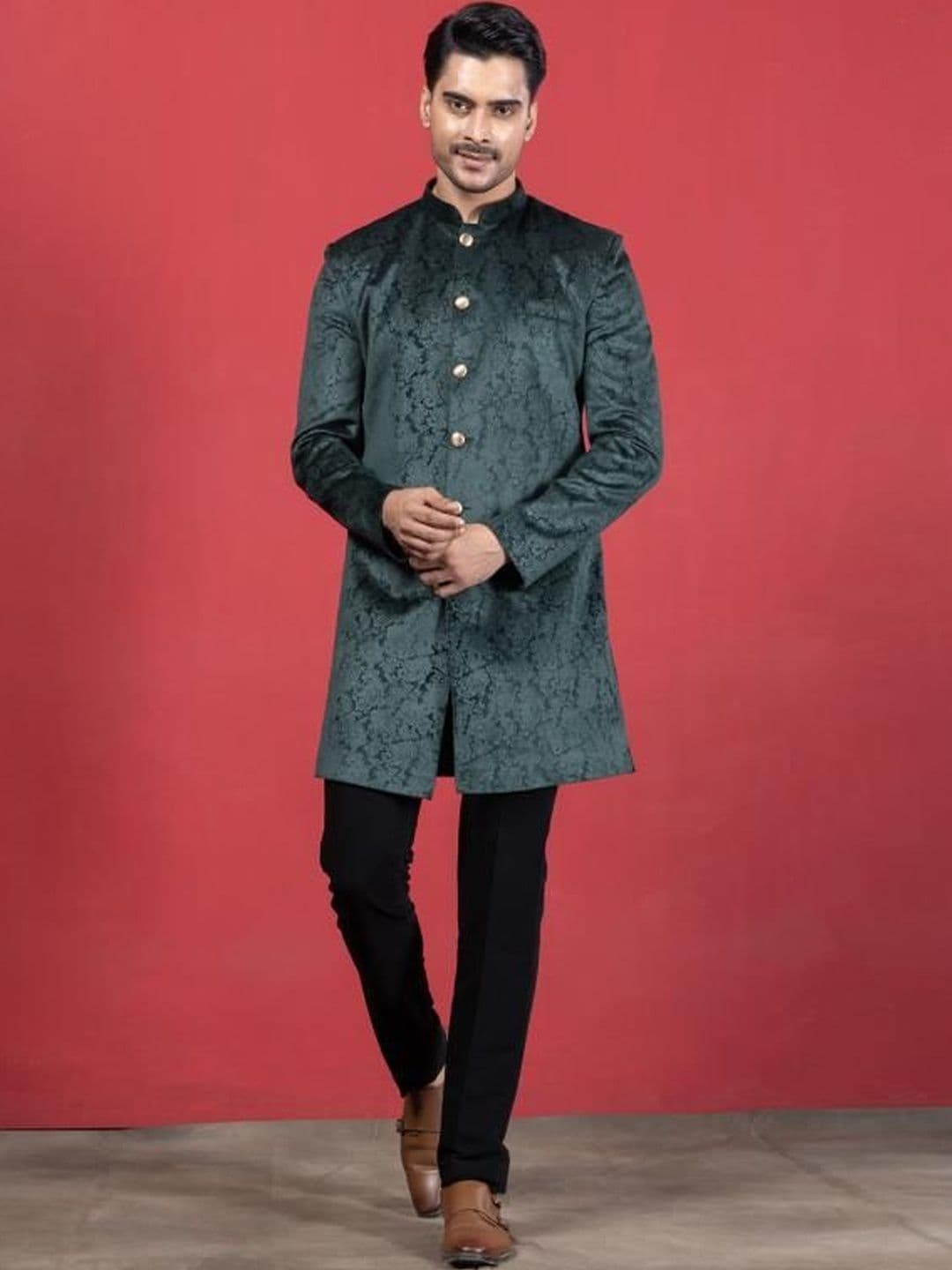 EKYAA Men Mandarin Collar Sherwani - view 1
