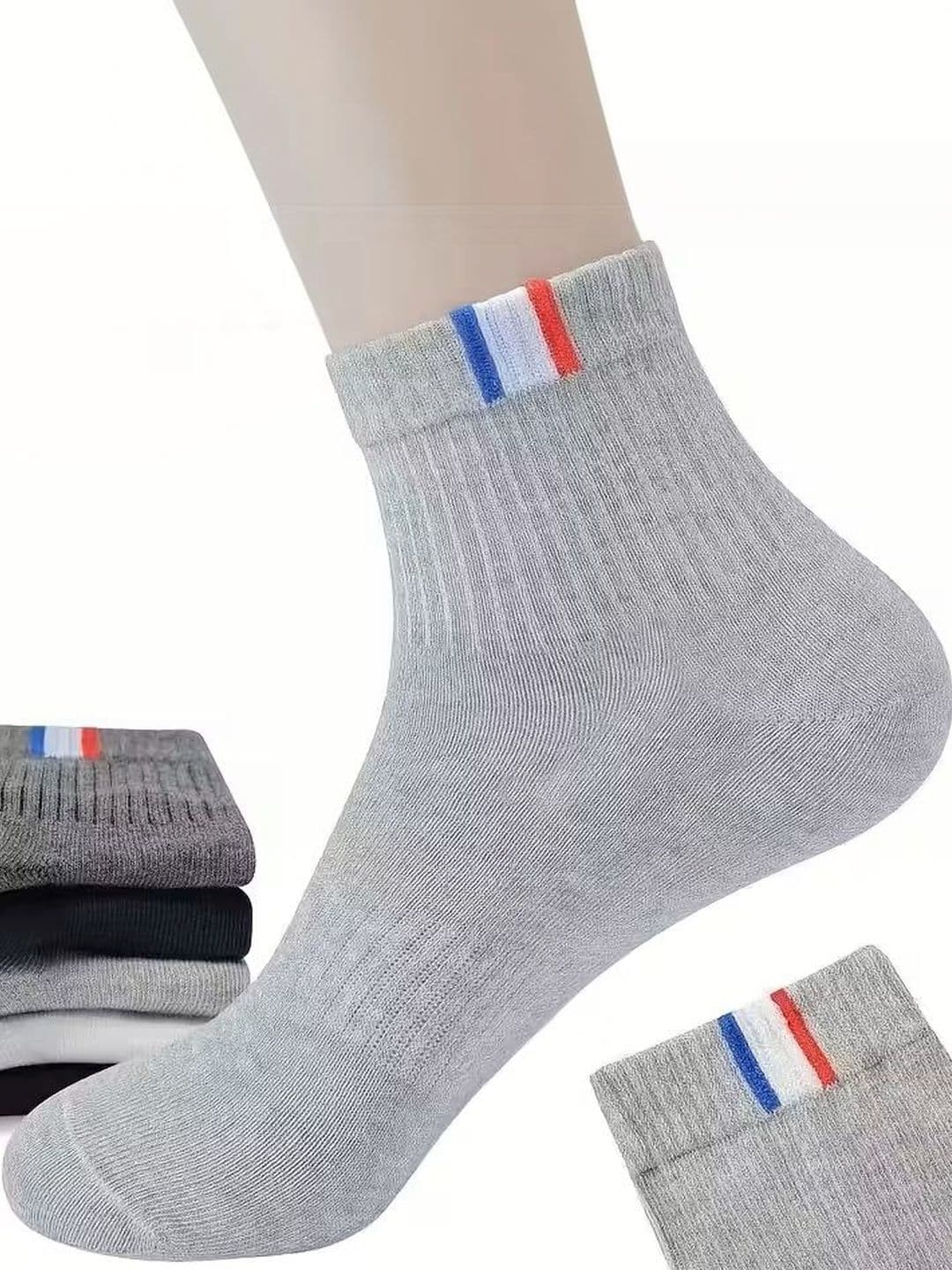 BEAR&BEYOND Men Pack of 5 Cotton Colourblocked Ankle Length Socks thumbnail 5