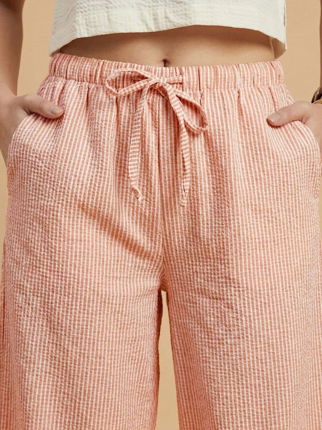 Moda Rapido Women Striped Straight Fit Easy Wash Culottes Trousers thumbnail 2