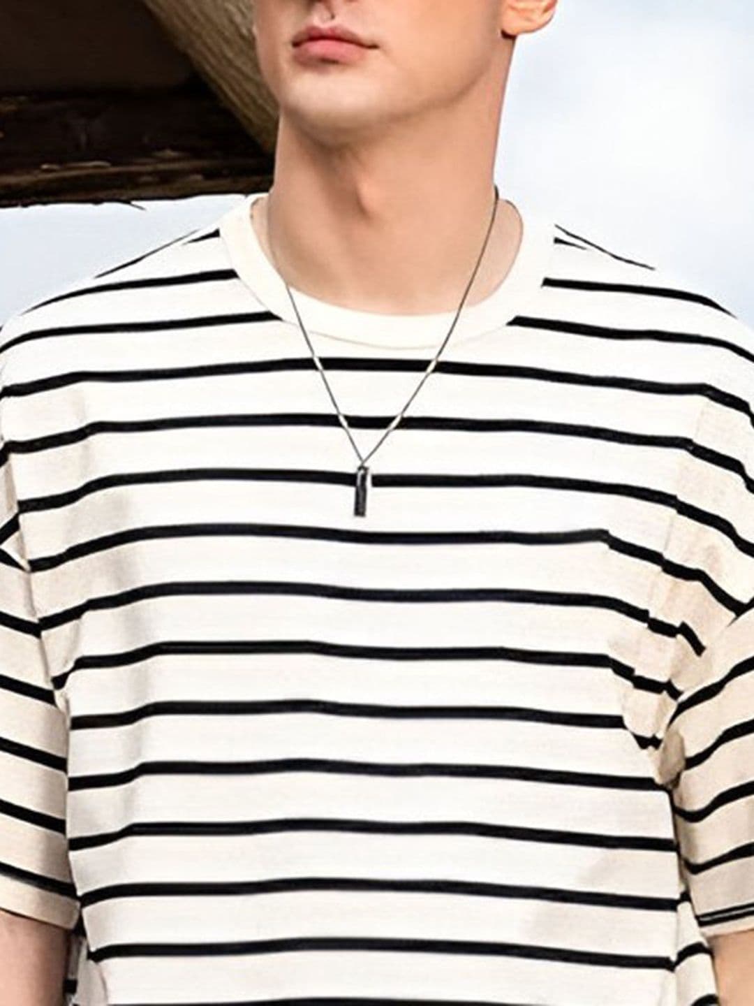 The Roadster Lifestyle Co. Striped Organic Cotton Round Neck Oversized T-shirt thumbnail 4