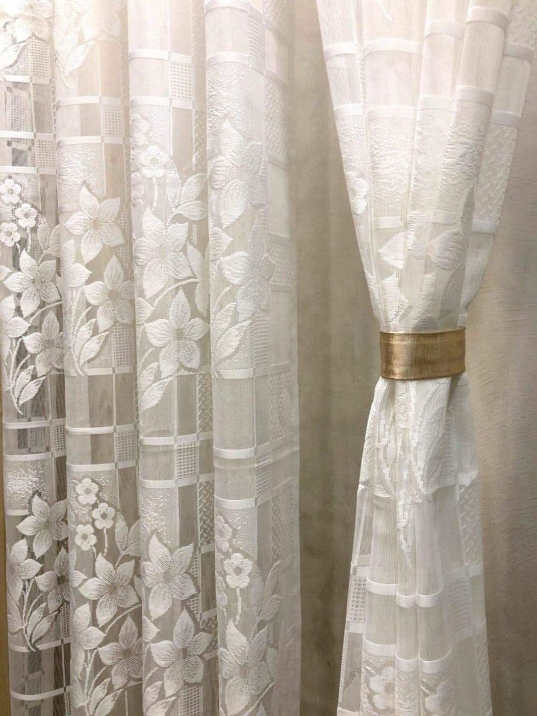 B' Decorlish White Set of 2 Floral Sheer Window Curtain thumbnail 3