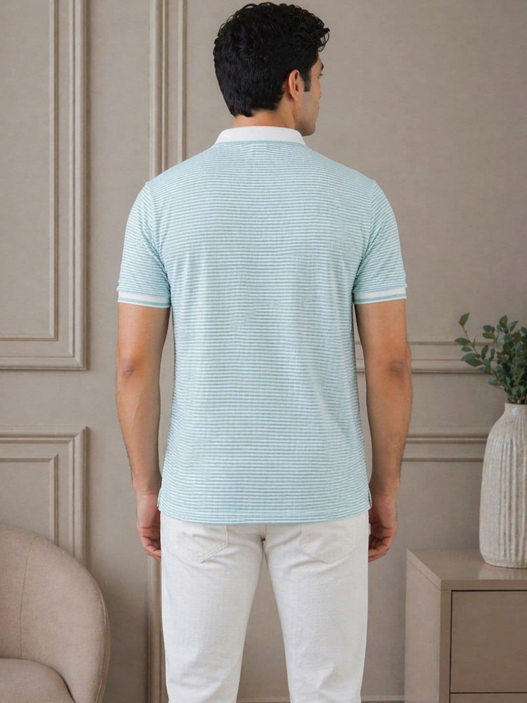 THE BEETEL HOUSE Men Striped Polo Collar T-shirt thumbnail 5