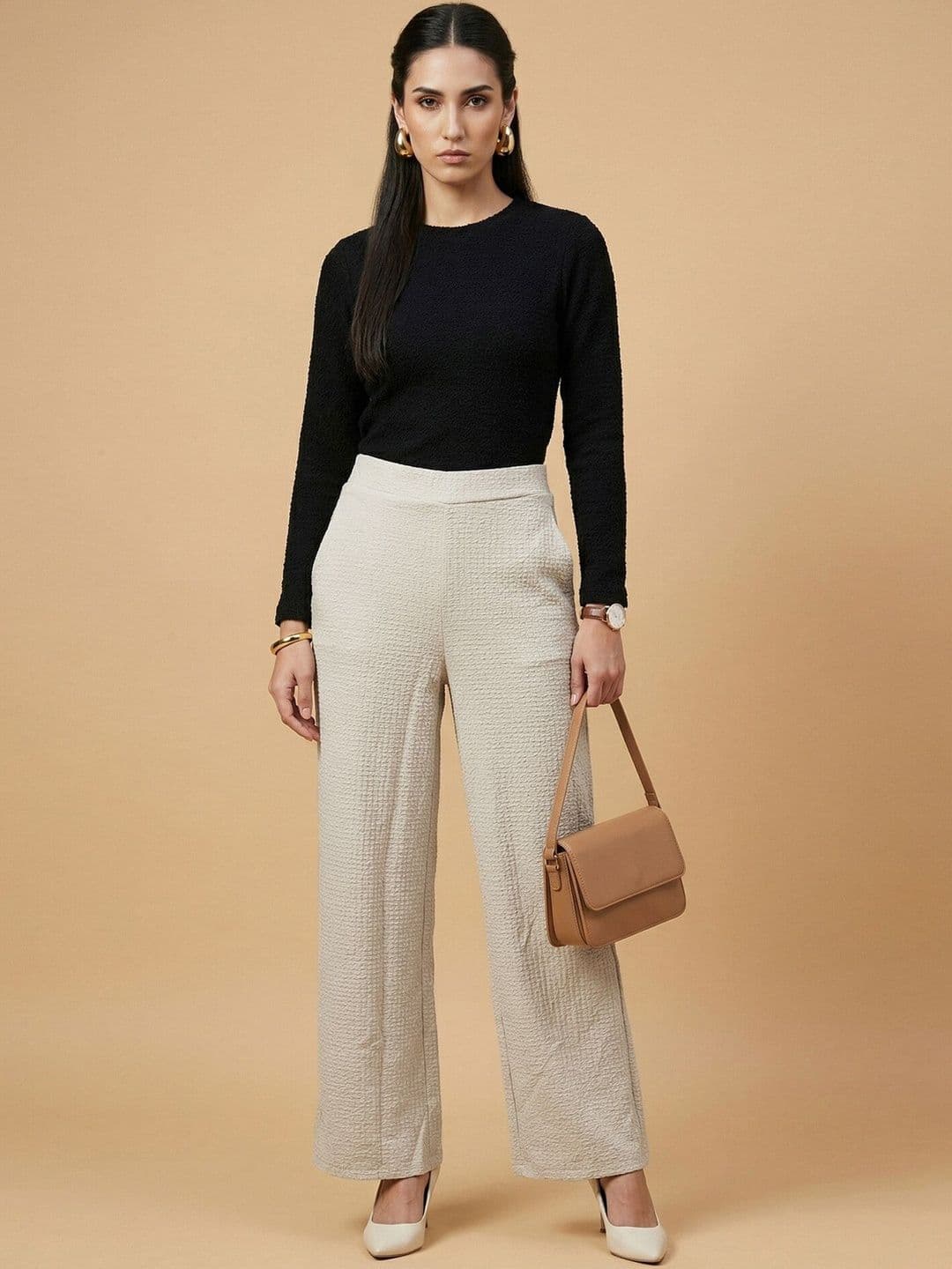 Moda Rapido Women Textured Straight Fit Easy Wash Trousers thumbnail 7