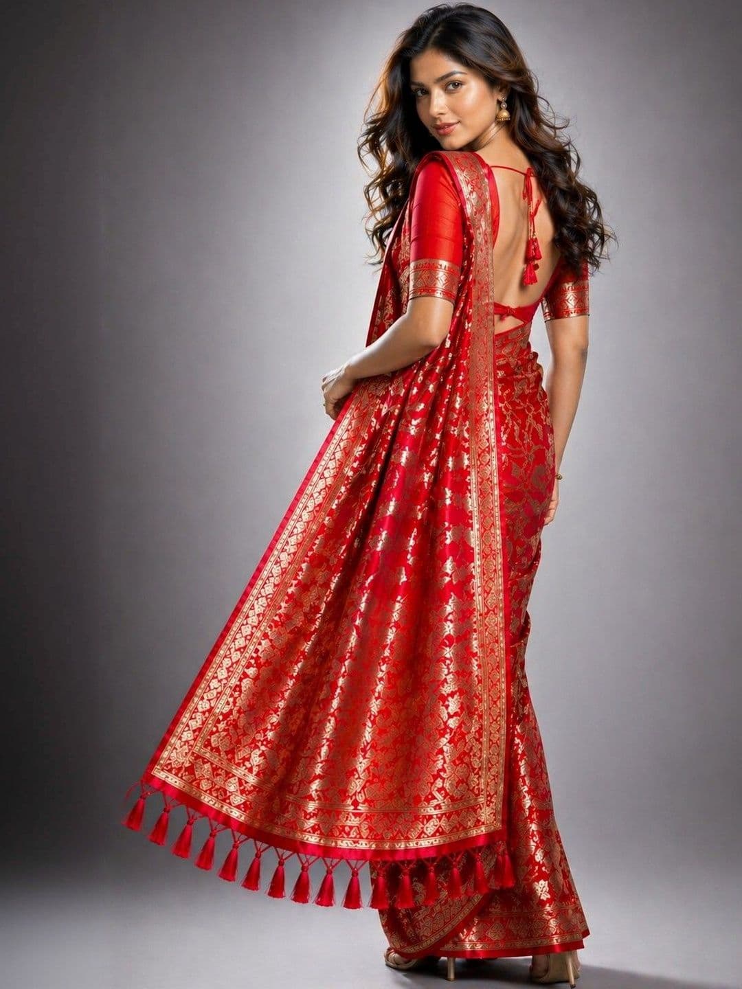 HERE&NOW Ethnic Motifs Zari Silk Blend Heavy Work Saree thumbnail 3