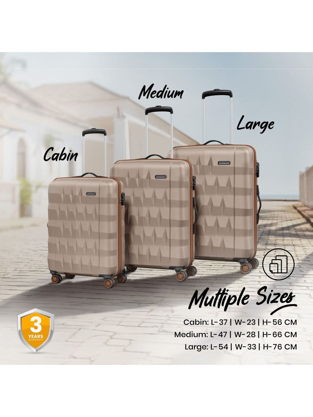 Aristocrat Unisex Comet Champagne Set of 2 S-M Hard Luggage Check-in Trolley thumbnail 2