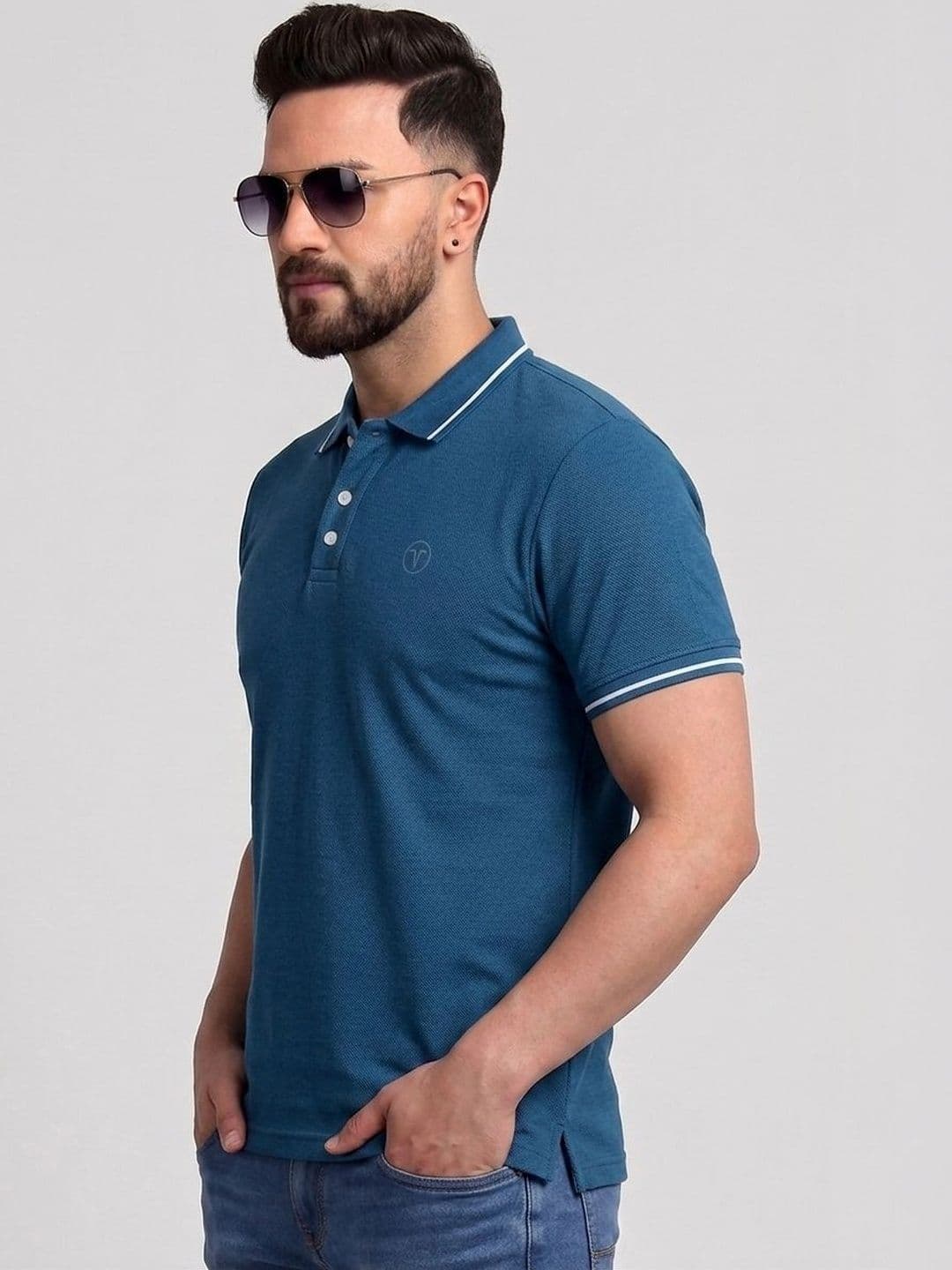 TB BLUE Men Brand Logo Polo Collar Slim Fit T-shirt thumbnail 2