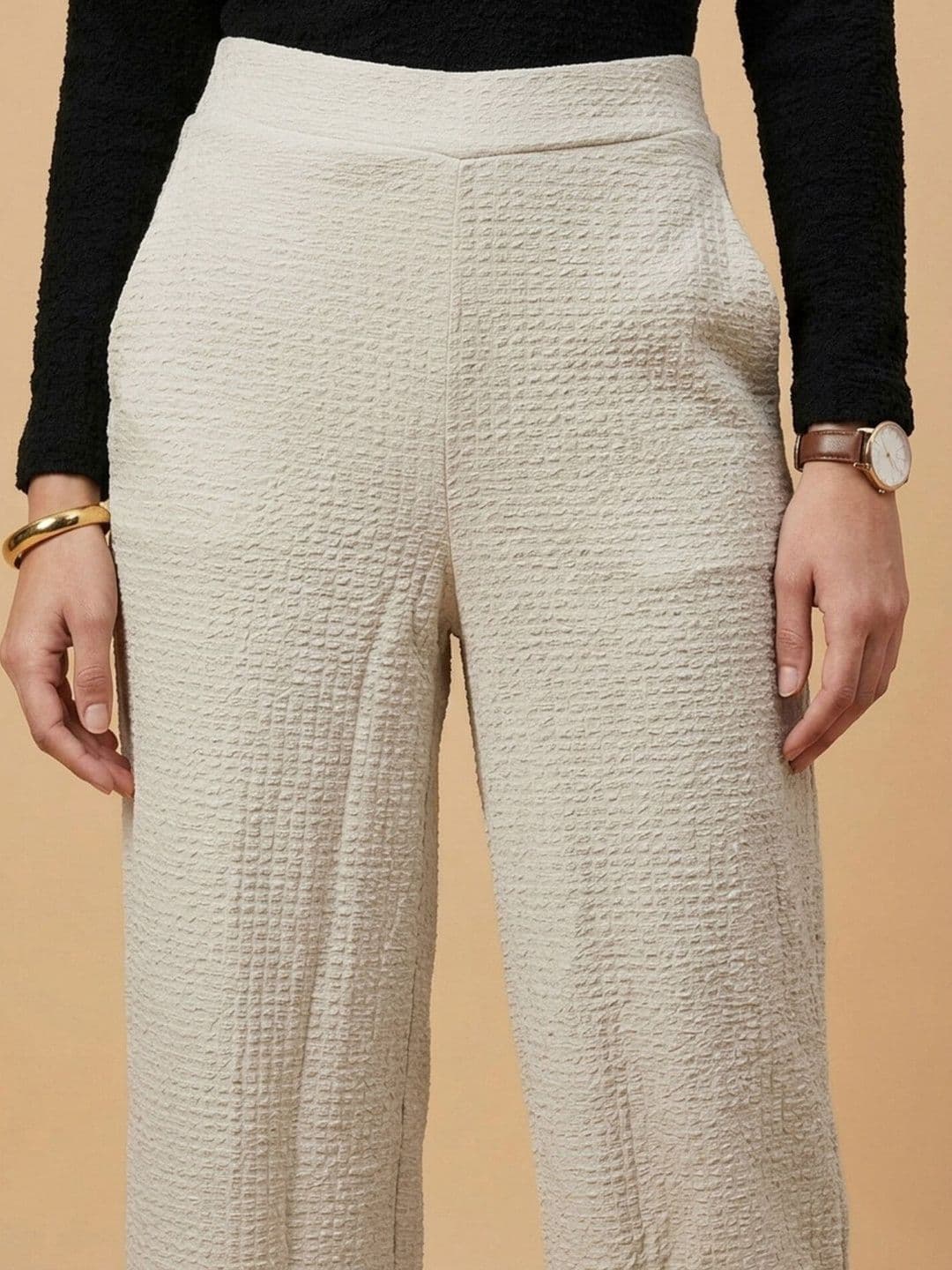 Moda Rapido Women Textured Straight Fit Easy Wash Trousers thumbnail 4