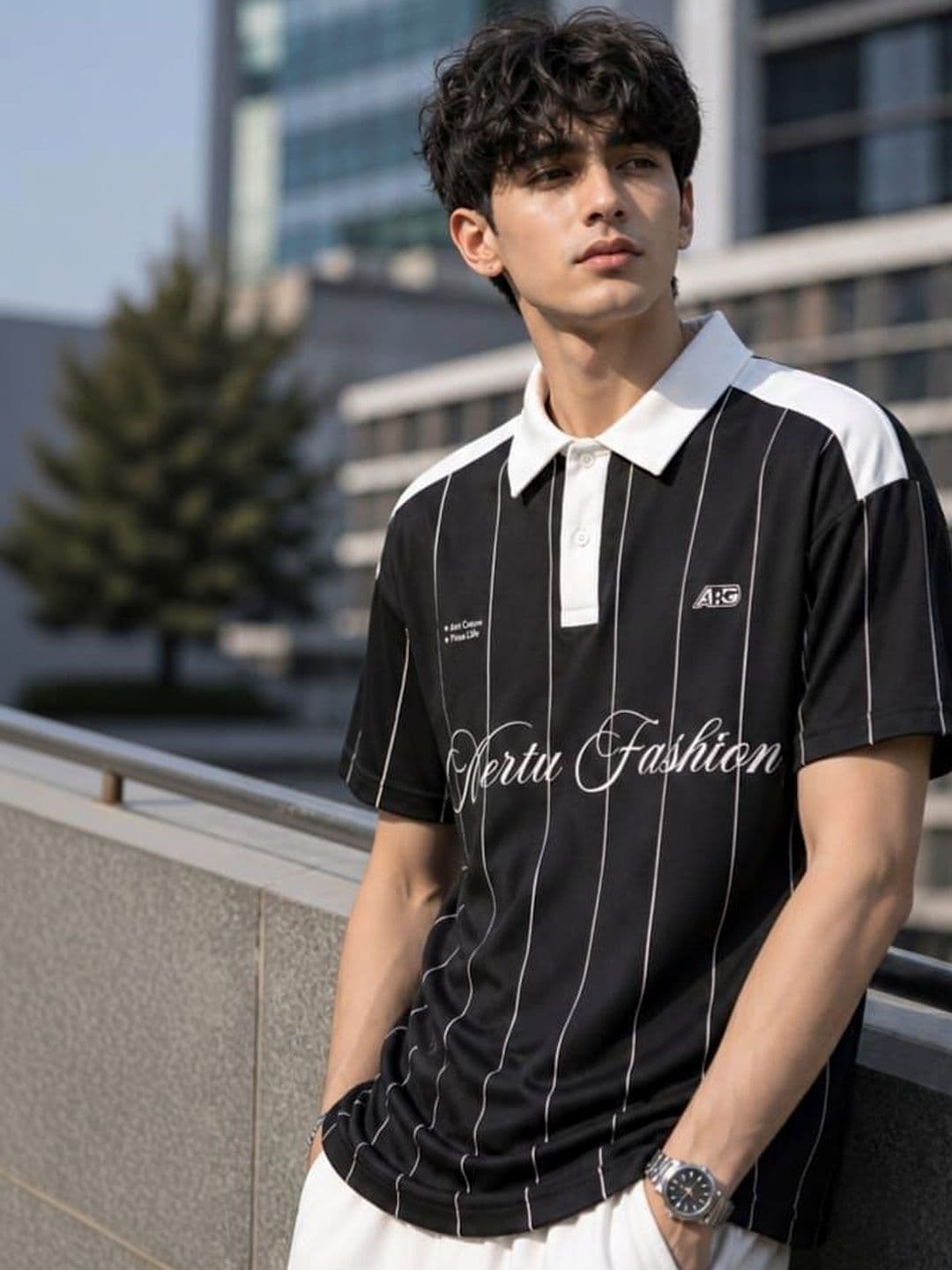 TRENDBITE Men Striped Polo Collar Pockets T-shirt thumbnail 5