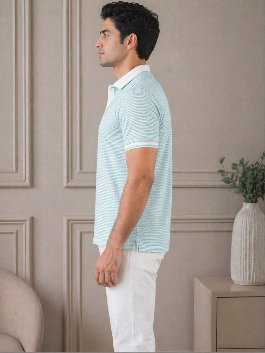 MaverIQ Men Striped Polo Collar T-shirt thumbnail 5