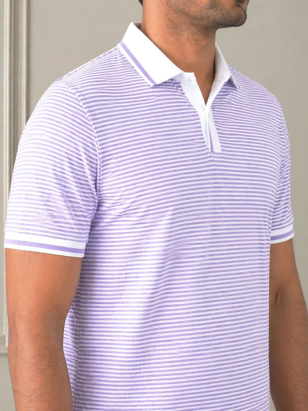MaverIQ Men Striped Polo Collar T-shirt thumbnail 4