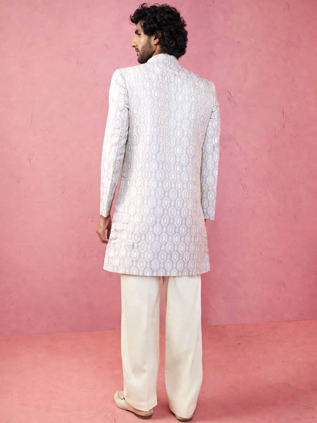VASTRAMAY Embroidered Mandarin Collar Indo-Western Sherwani Set thumbnail 2