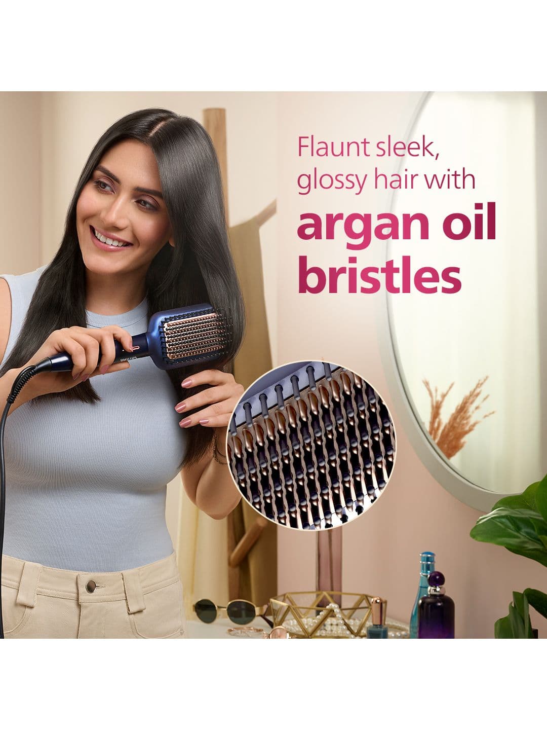 Philips BHH885/10 Hair Straightener Brush ThermoProtect Technology Ionic Care- Navy Blue thumbnail 4