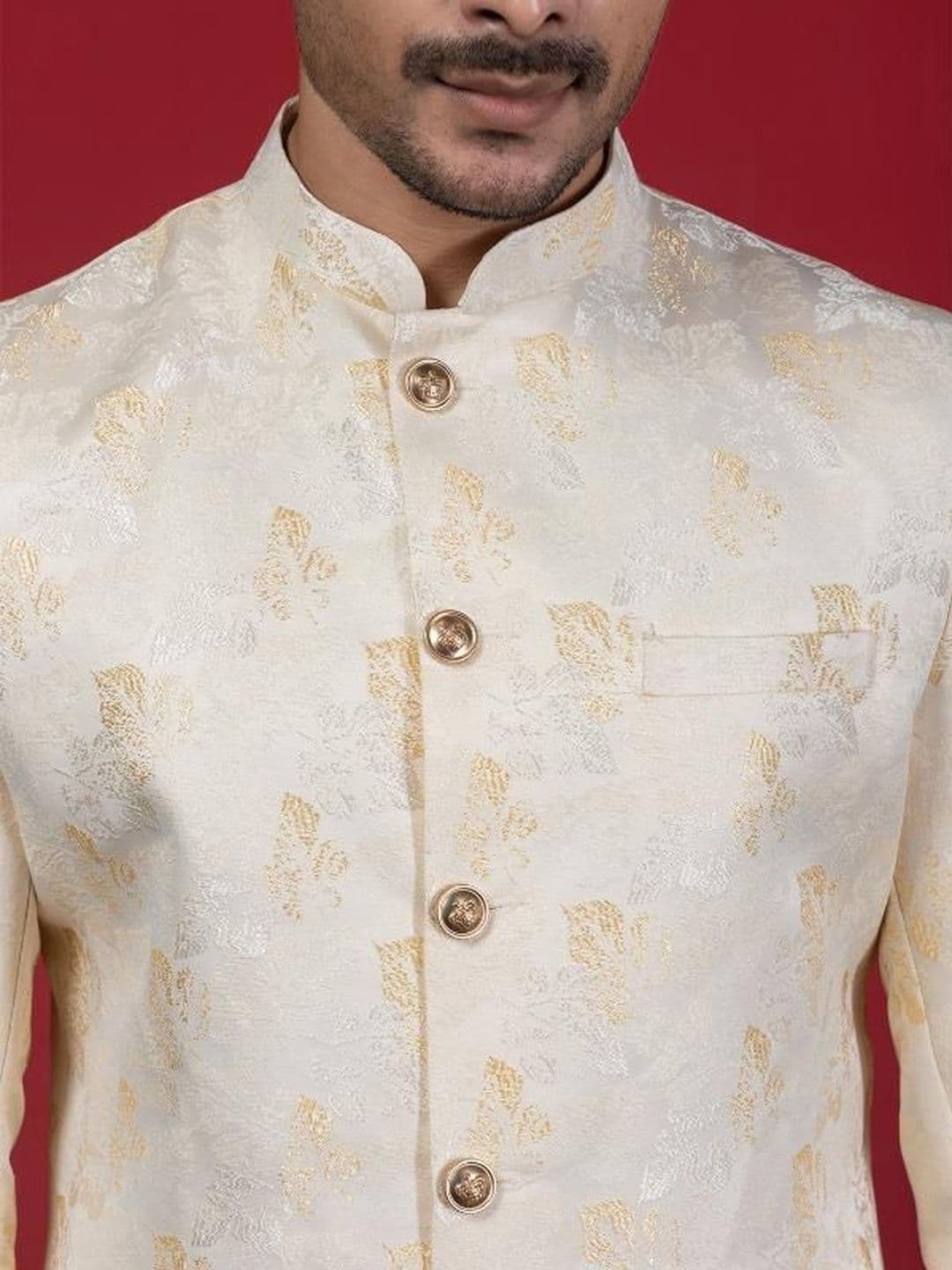 EKYAA Men Mandarin Collar Sherwani thumbnail 4