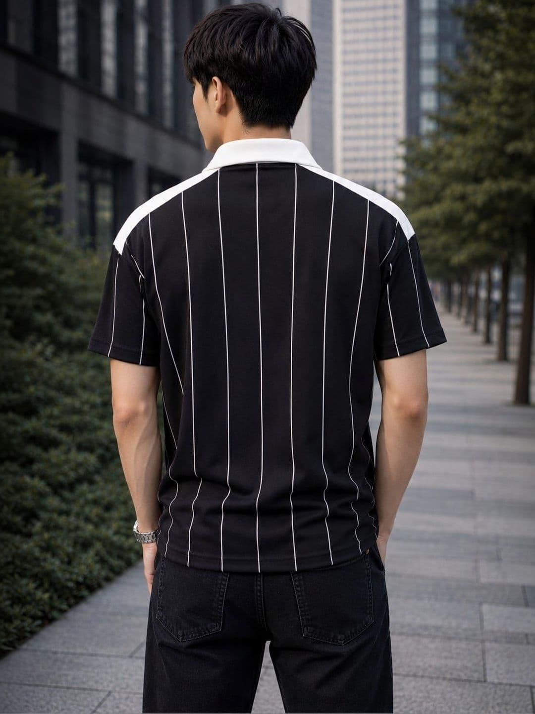 TRENDBITE Men Striped Polo Collar Pockets T-shirt thumbnail 3
