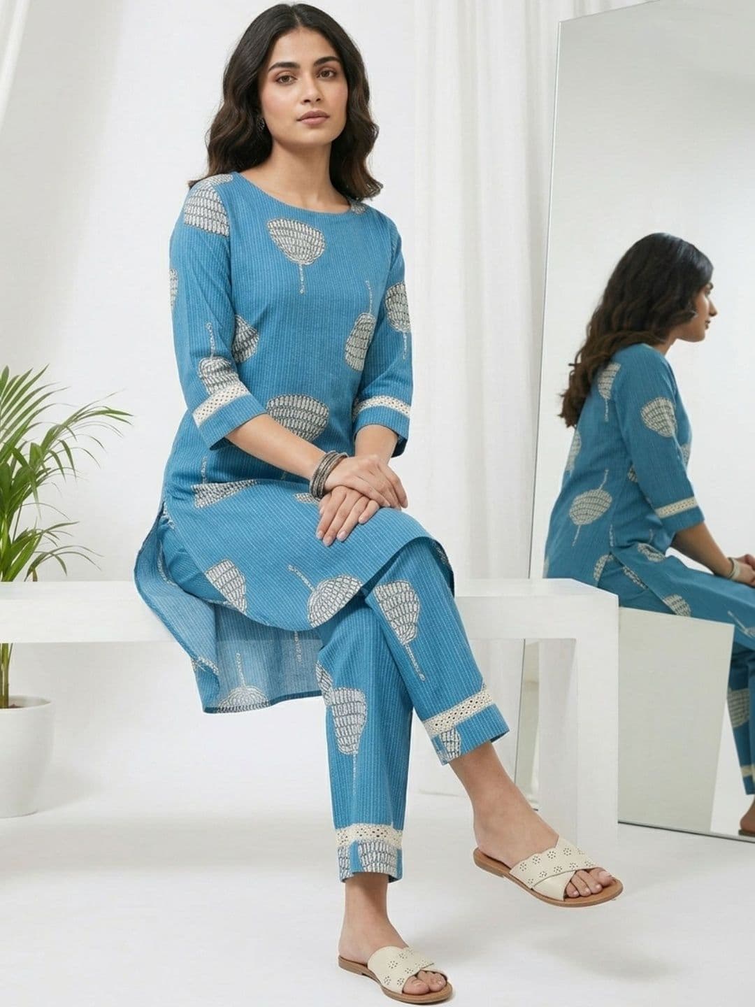 Sangria Cotton Printed Tunic with Trousers - view 1