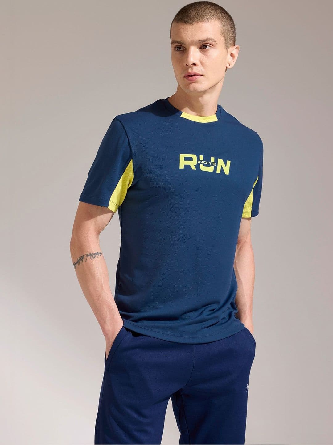INCITE Men Typography Colourblocked Dry Tech T-shirt - view 1
