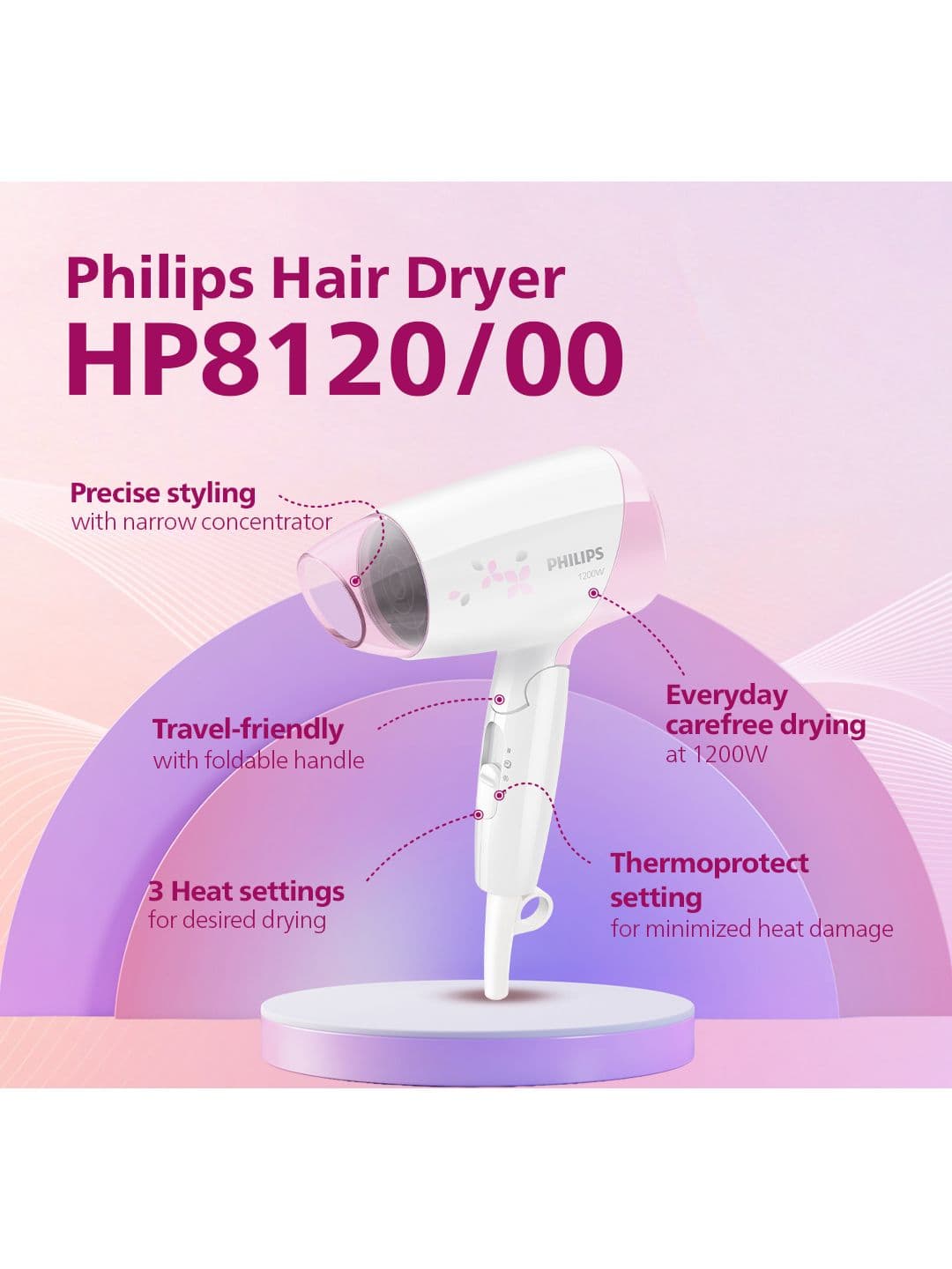Philips Essential Care Hair Dryer HP8120/00 ThermoProtect Quick Gentle Srying 1200W- White thumbnail 8