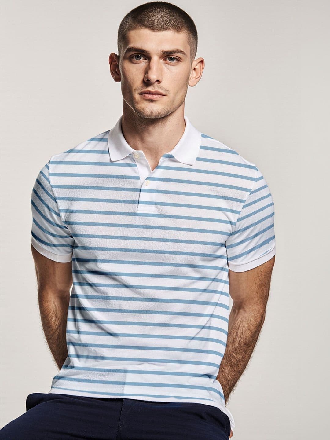 The Roadster Lifestyle Co Striped Cotton Polo Collar Half Sleeves T-Shirt thumbnail 4