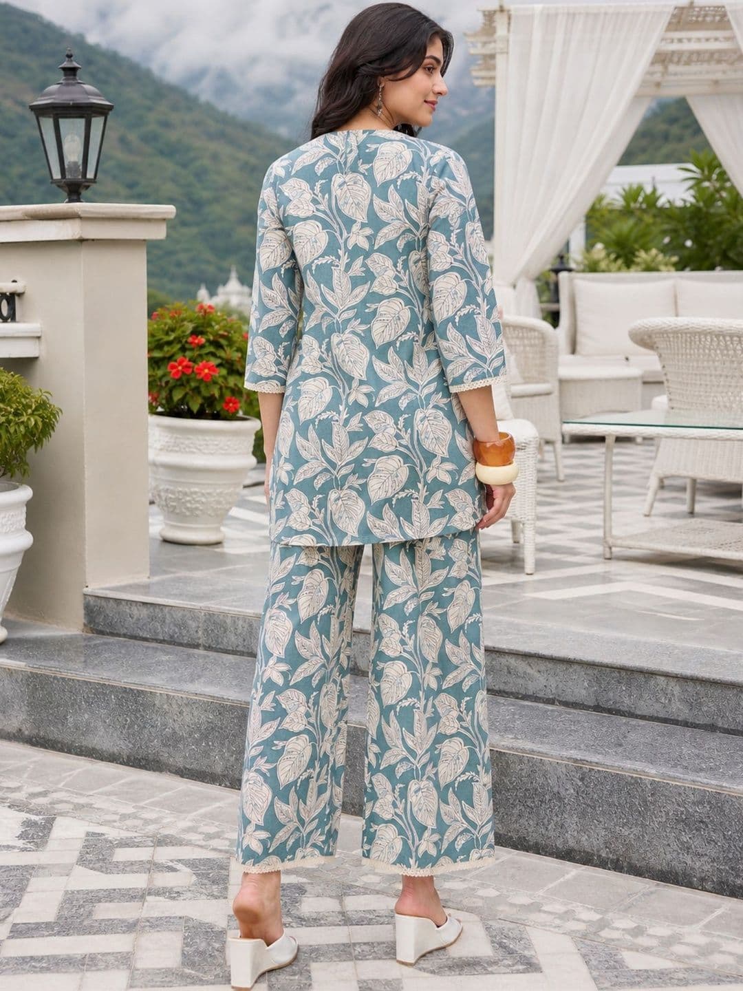 Sangria Floral Cotton Printed Tunic with Palazzos thumbnail 2