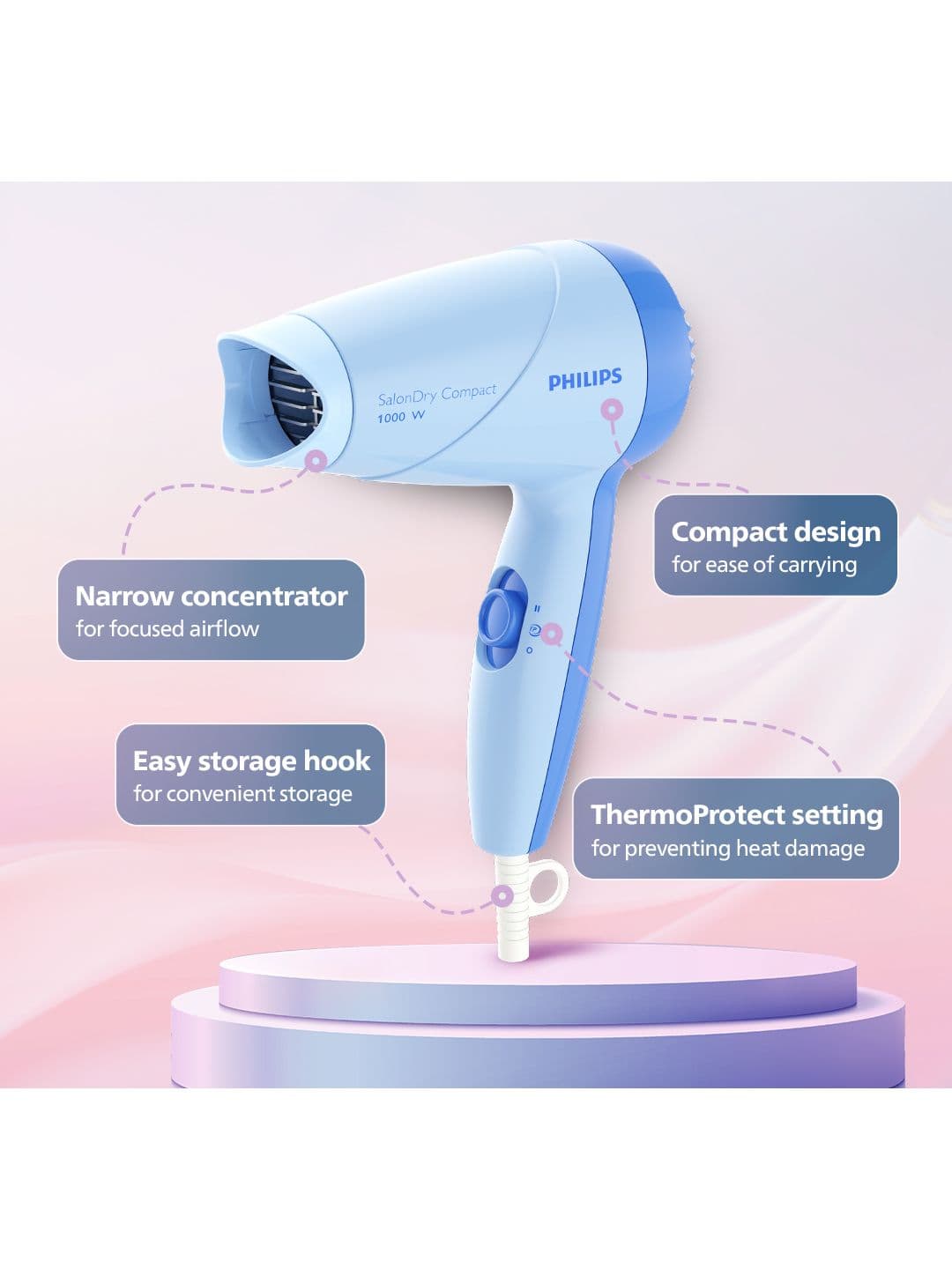 Philips ThermoProtect HP8100/60 Hair Dryer Quick Drying 1000W  - Blue thumbnail 4