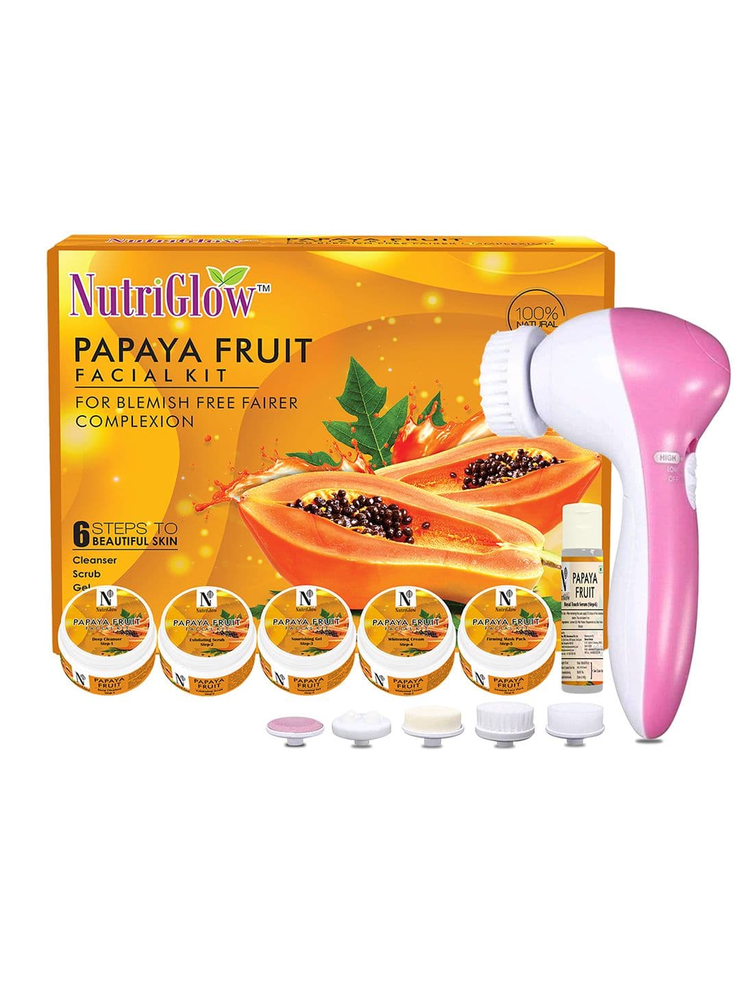 NutriGlow Papaya Fruit Facial Kit For Glowing Skin - Tan Removal With Face Massager - view 1