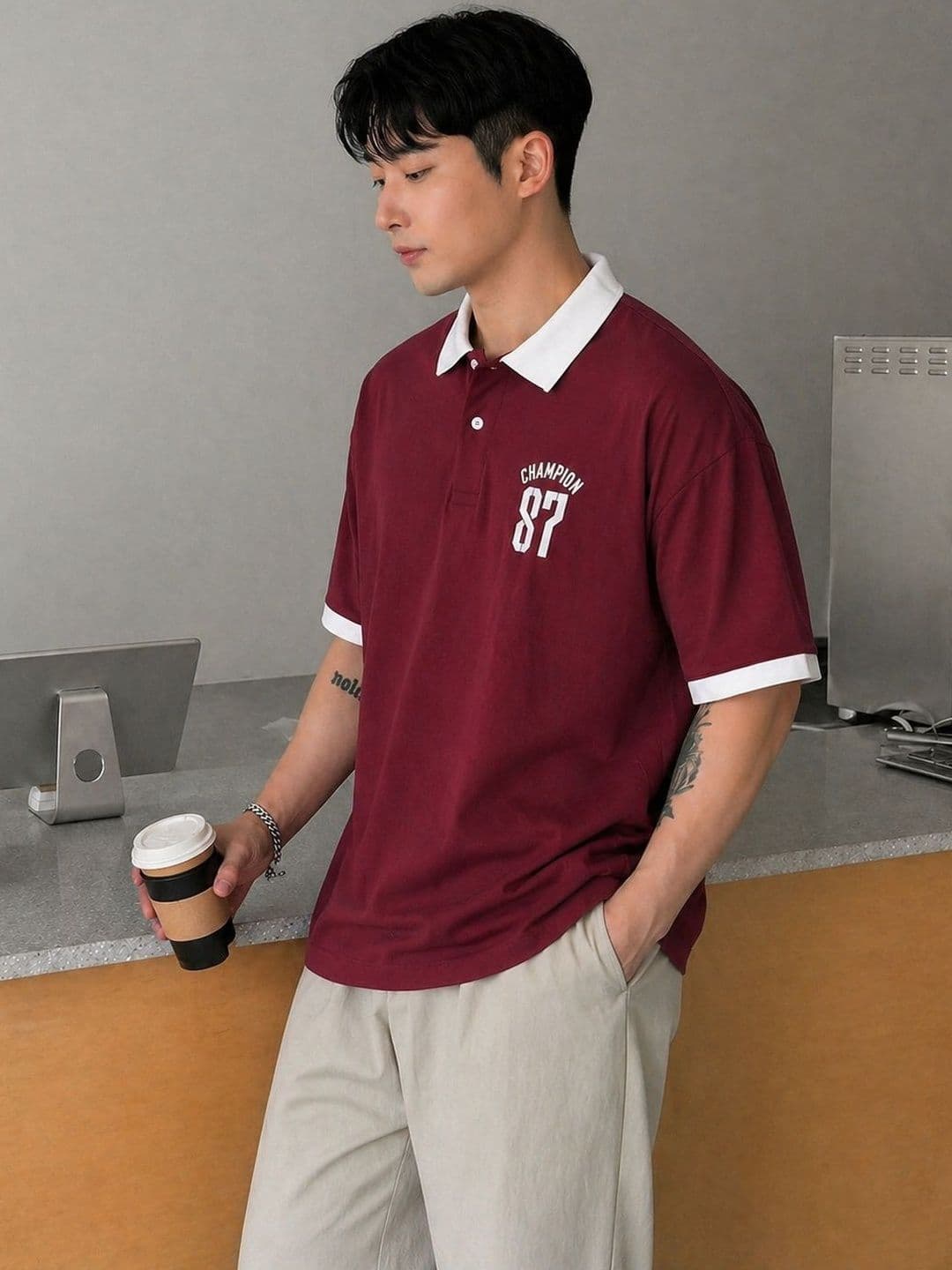 SCUBA Typography Printed Polo Collar Pure Cotton T-shirt thumbnail 2