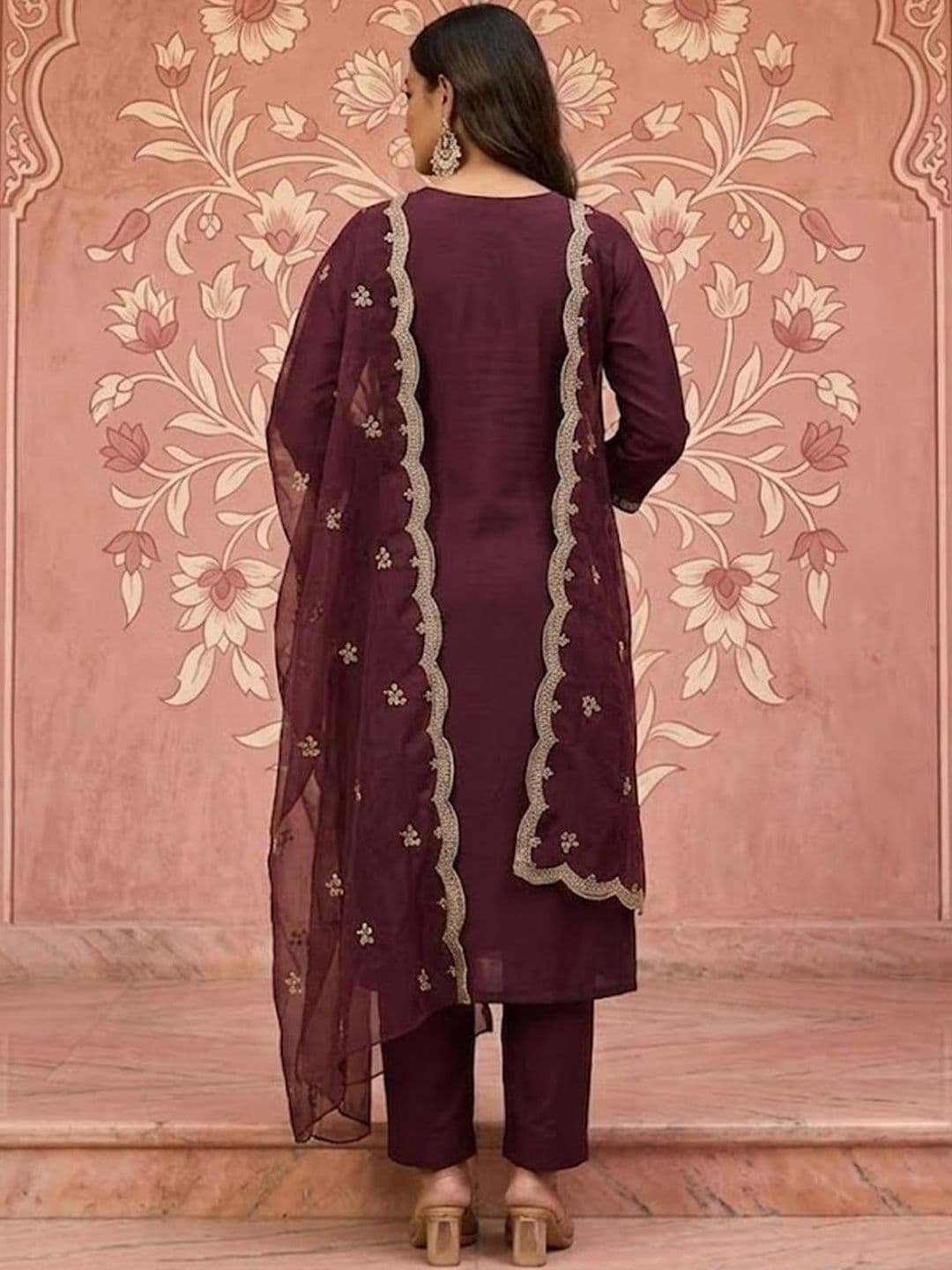 NAVYAAZRI Women Ethnic Motifs Embroidered Regular Thread Work Kurta with Trousers & With Dupatta thumbnail 2