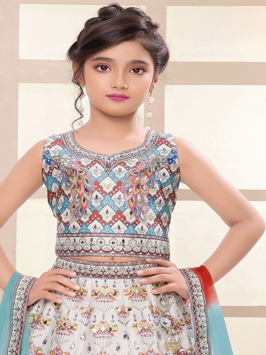 Sangria Girls Embellished Sweetheart Neck Lehenga With Choli & Dupatta thumbnail 3