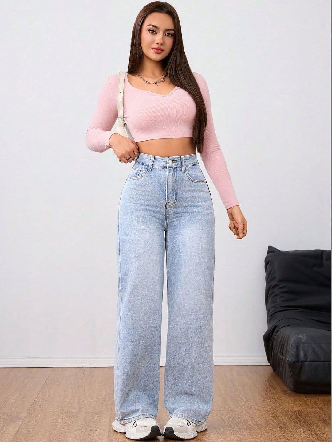 Crazeis Women Comfort Straight Fit High-Rise Light Fade Acid Wash Stretchable Jeans thumbnail 3