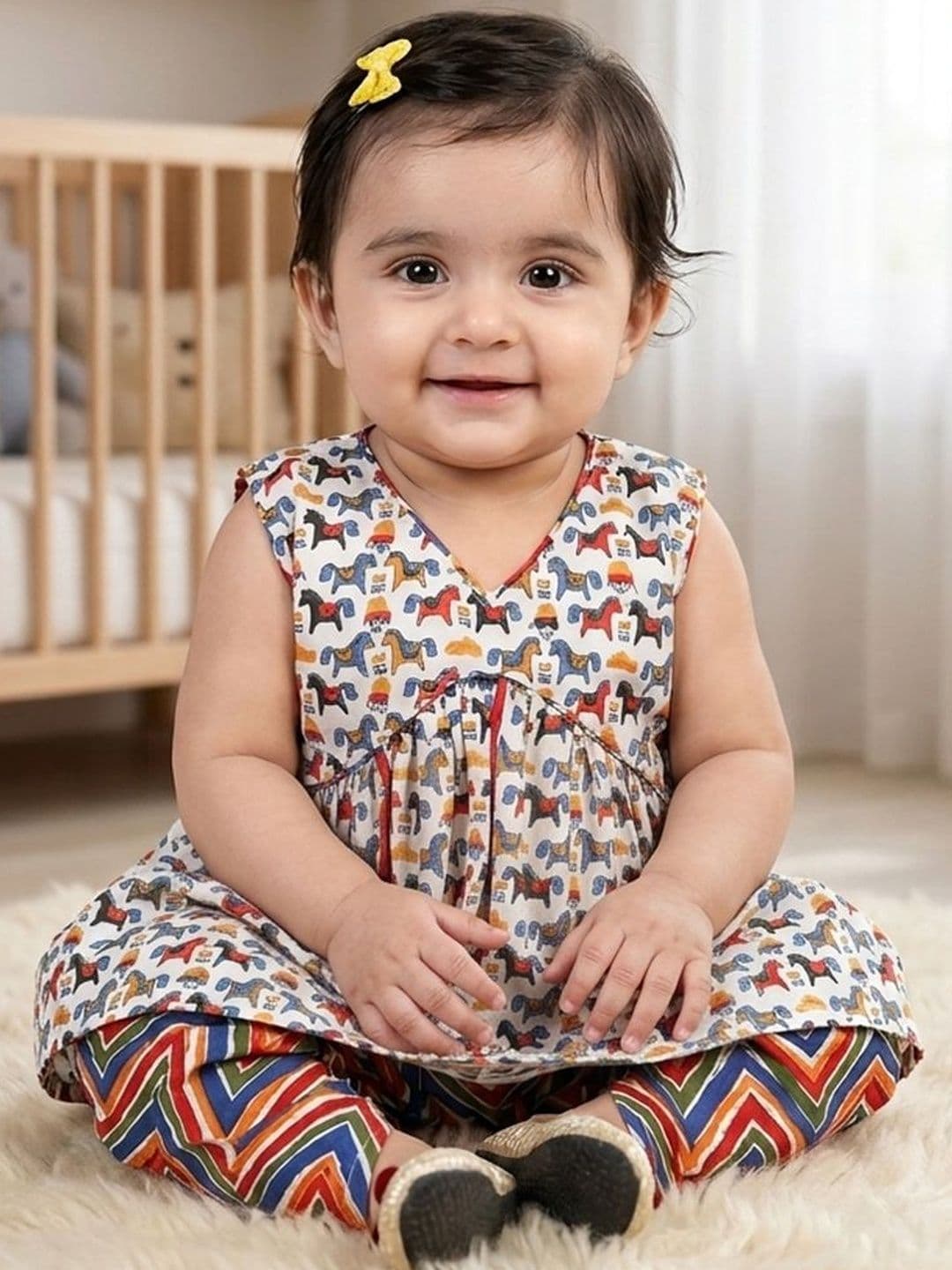 Sangria Girls Printed Pure Cotton V-Neck Kurta & Dhoti Pants - view 1