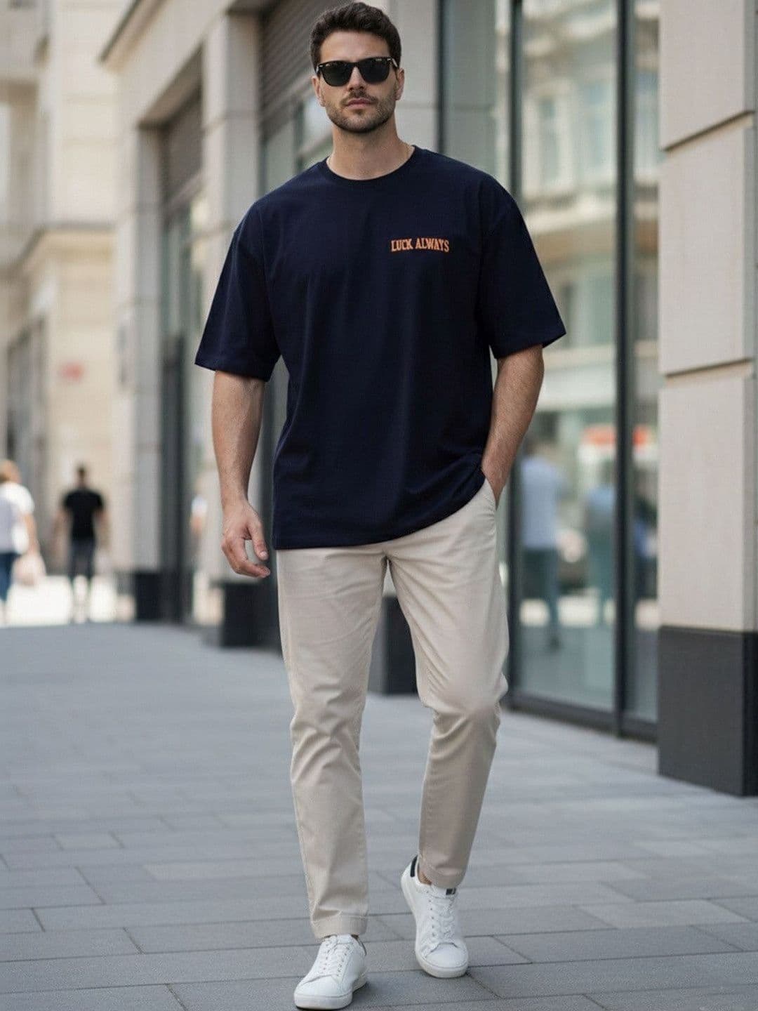 The Roadster Lifestyle Co Printed Pure Cotton Round Neck Oversized Tshirt thumbnail 3