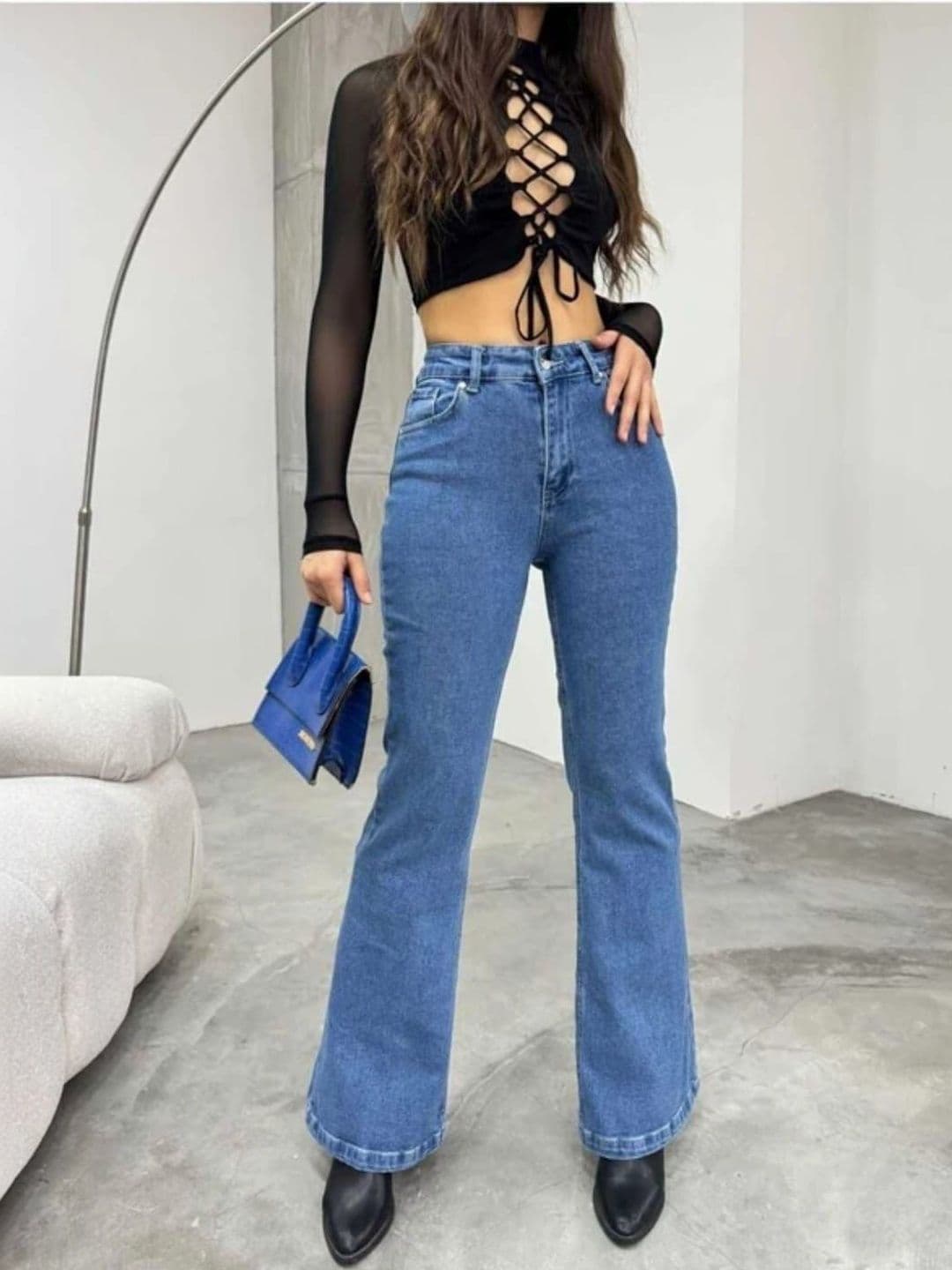 HERE&NOW Women Bootcut High-Rise Stretchable Jeans thumbnail 4