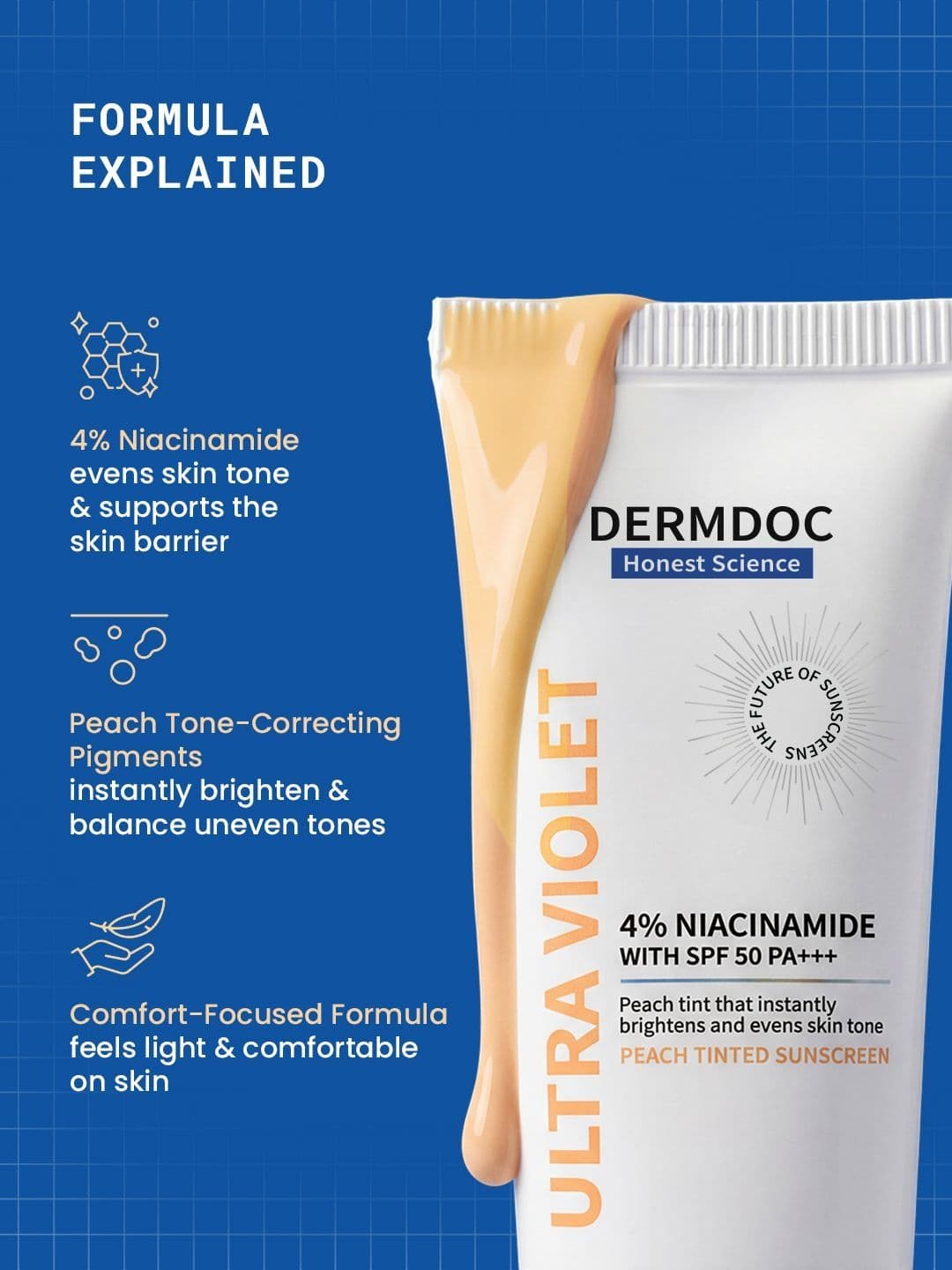 DermDoc Set Of 2 SPF 50 Peach Tinted Sunscreen -50 g & 2% Salicylic Acid Pimple Gel - 5ml thumbnail 4