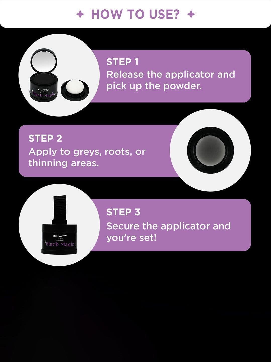 Bella Vita Organic Black Magic Hair Powder for Instant Grey Coverage 4g - Black thumbnail 5
