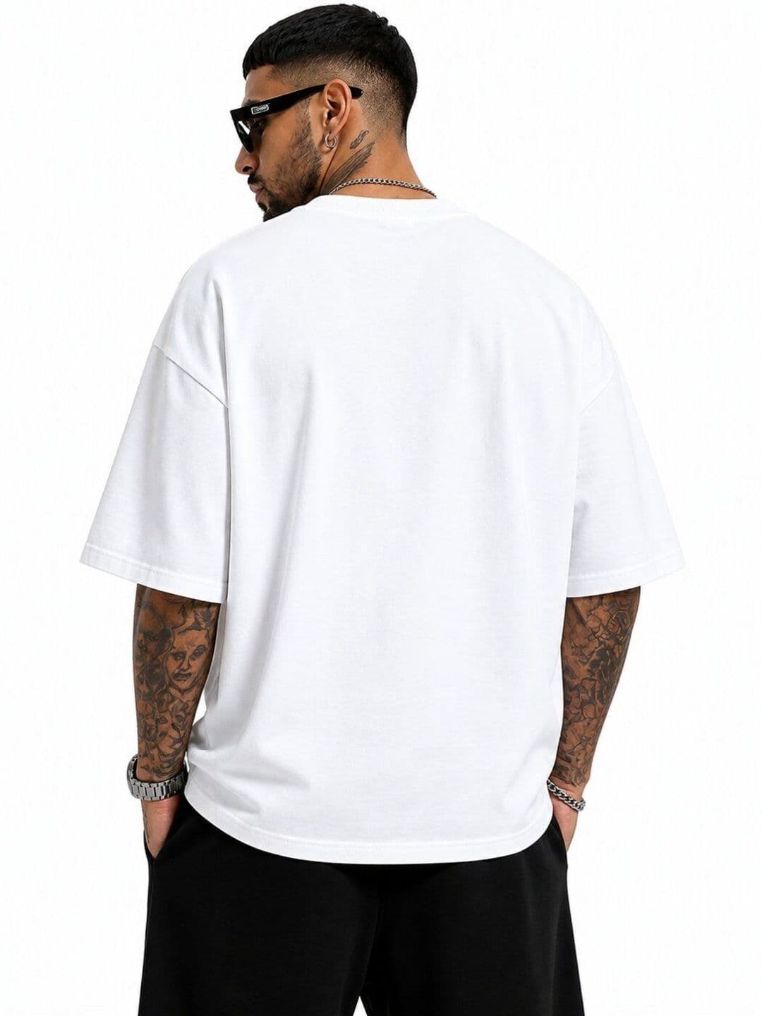 HASTEN GOAT Typography Printed Round Neck Oversized T-shirt thumbnail 2