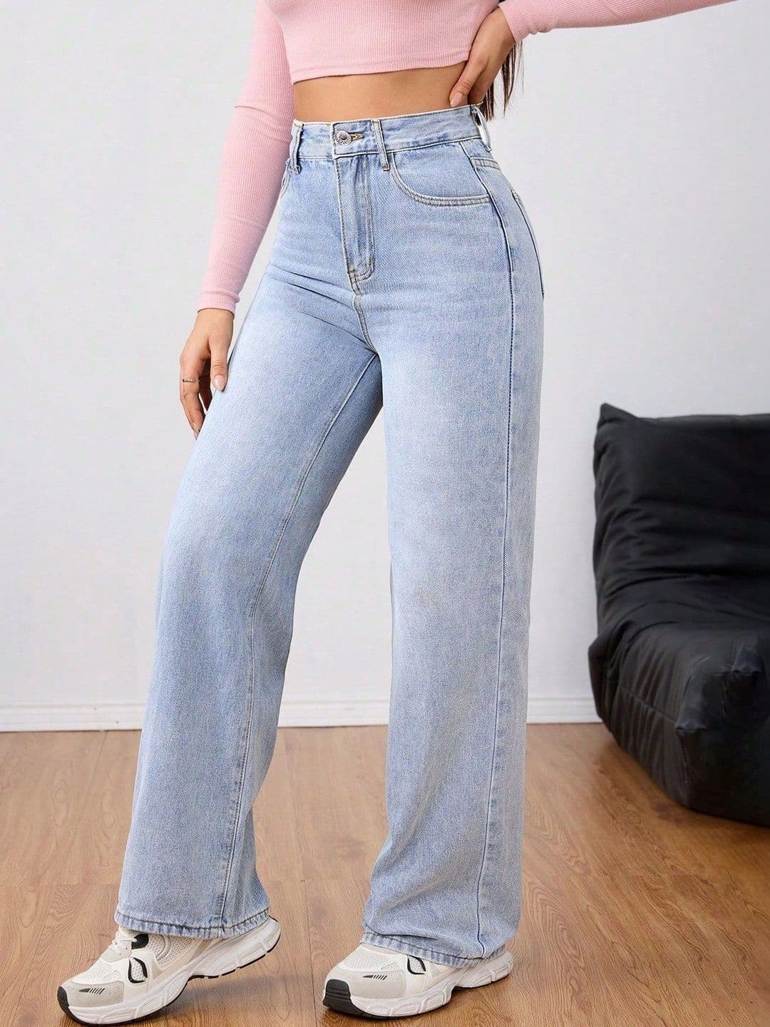 Crazeis Women Comfort Straight Fit High-Rise Light Fade Acid Wash Stretchable Jeans thumbnail 5