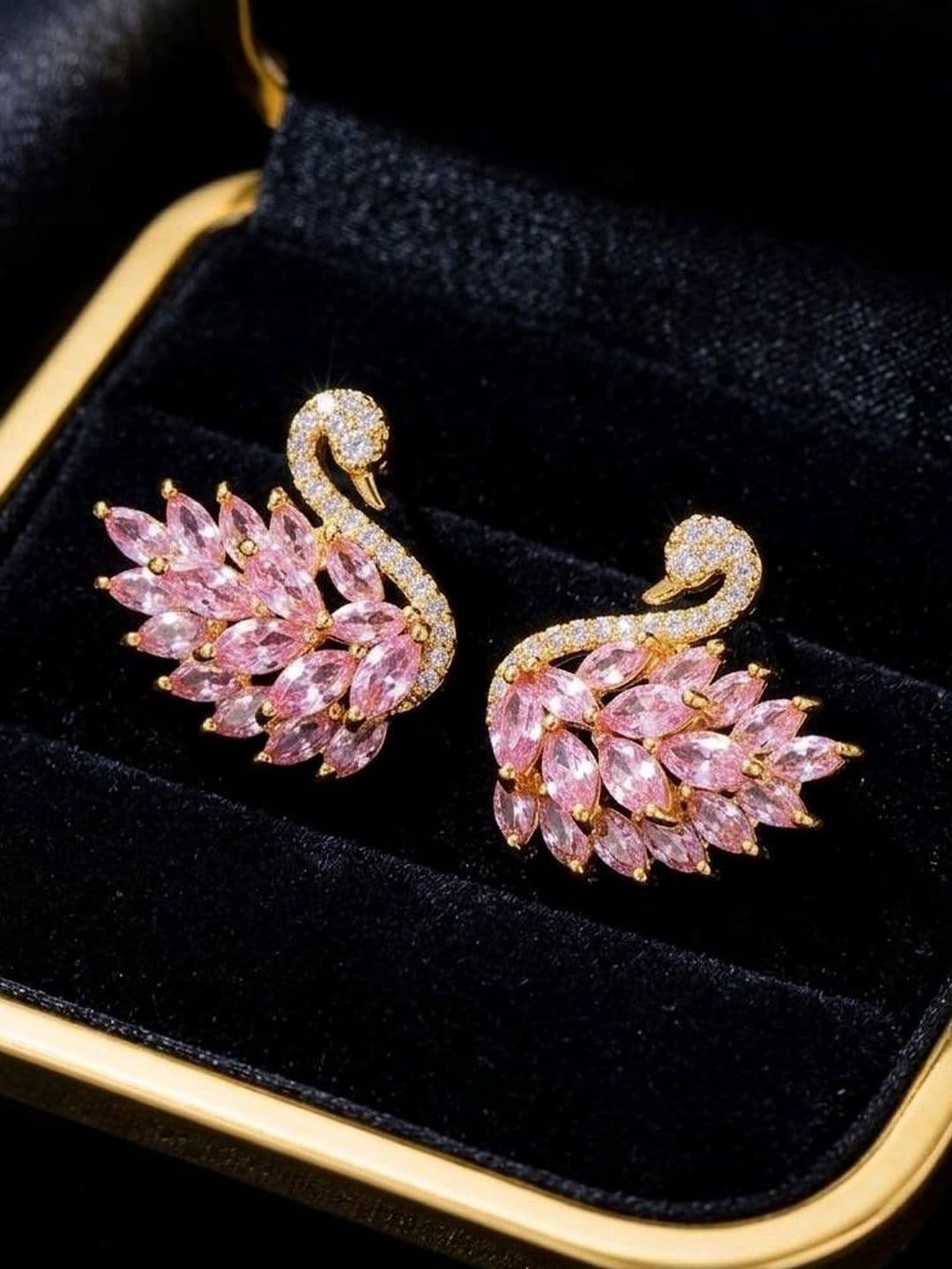 AKISON JEWELS Gold-Plated Cubic Zirconia Studded Animal Shaped Studs Earrings thumbnail 3