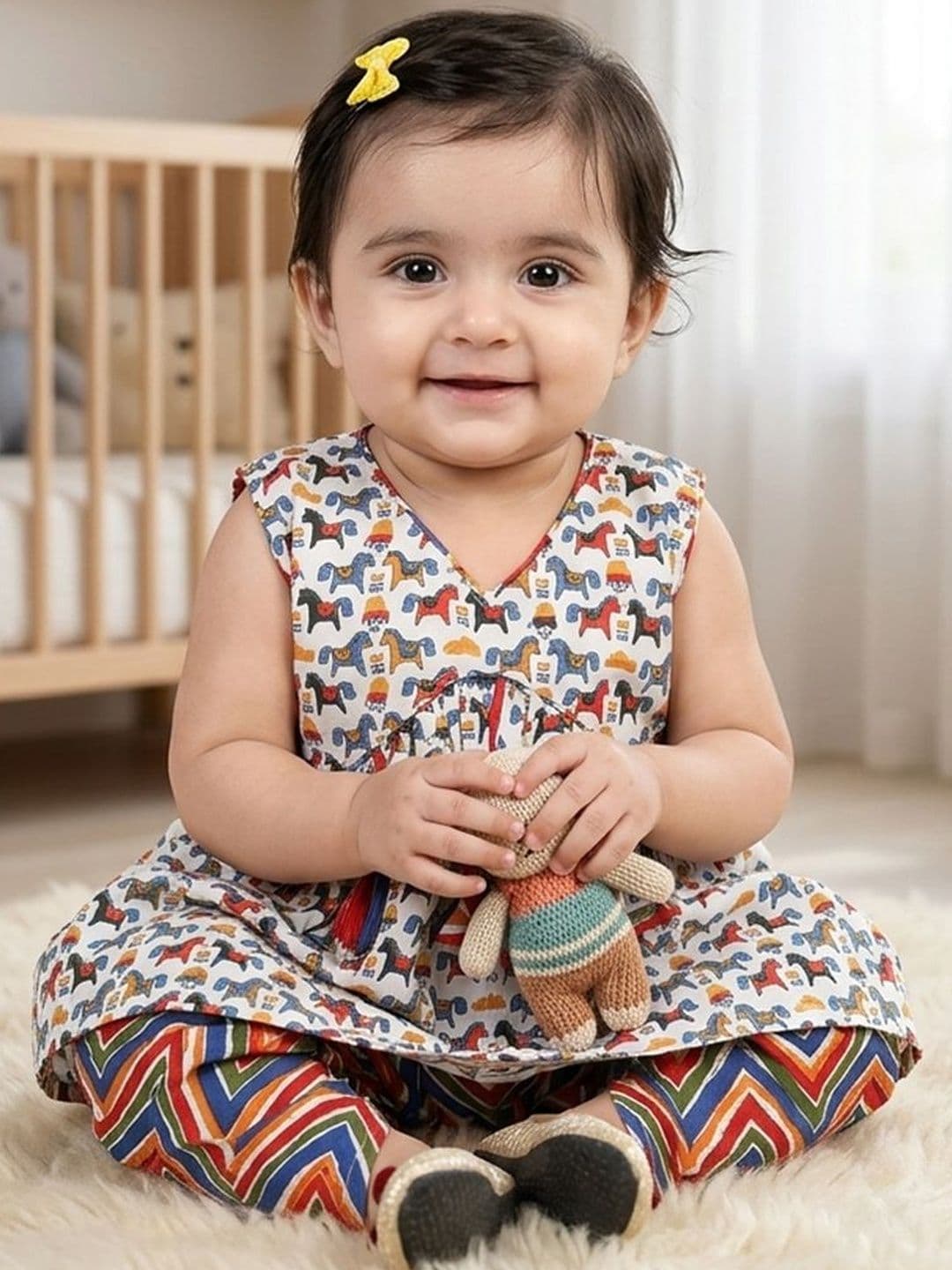 Sangria Girls Printed Pure Cotton V-Neck Kurta & Dhoti Pants thumbnail 2