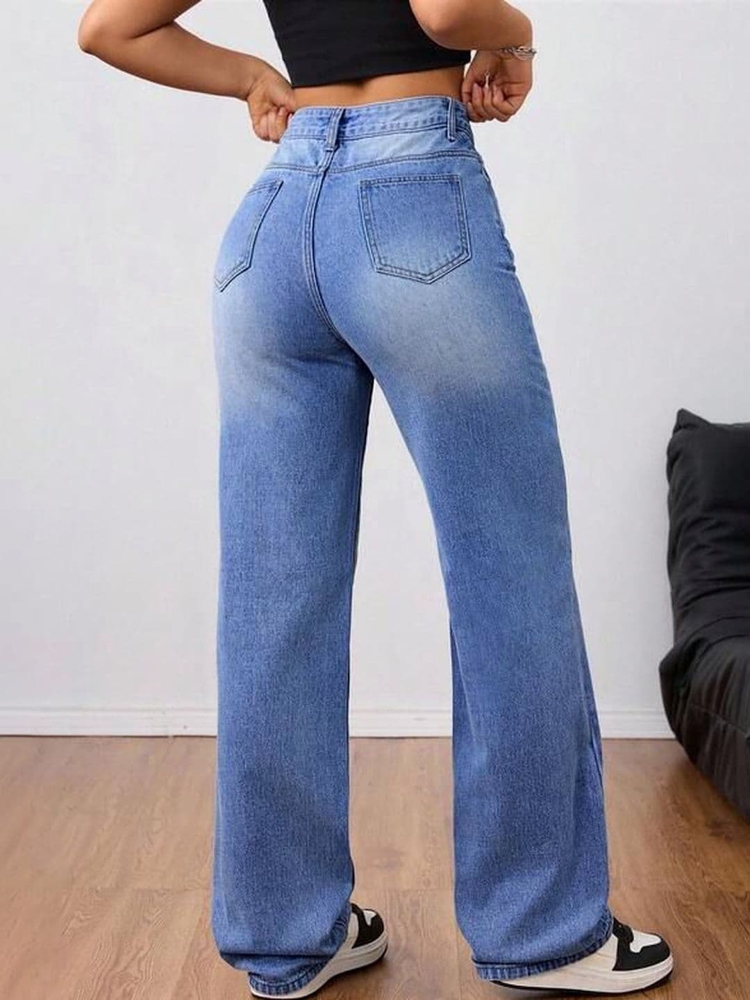 Crazeis Women Comfort Straight Fit High-Rise Light Fade Acid Wash Stretchable Jeans thumbnail 2