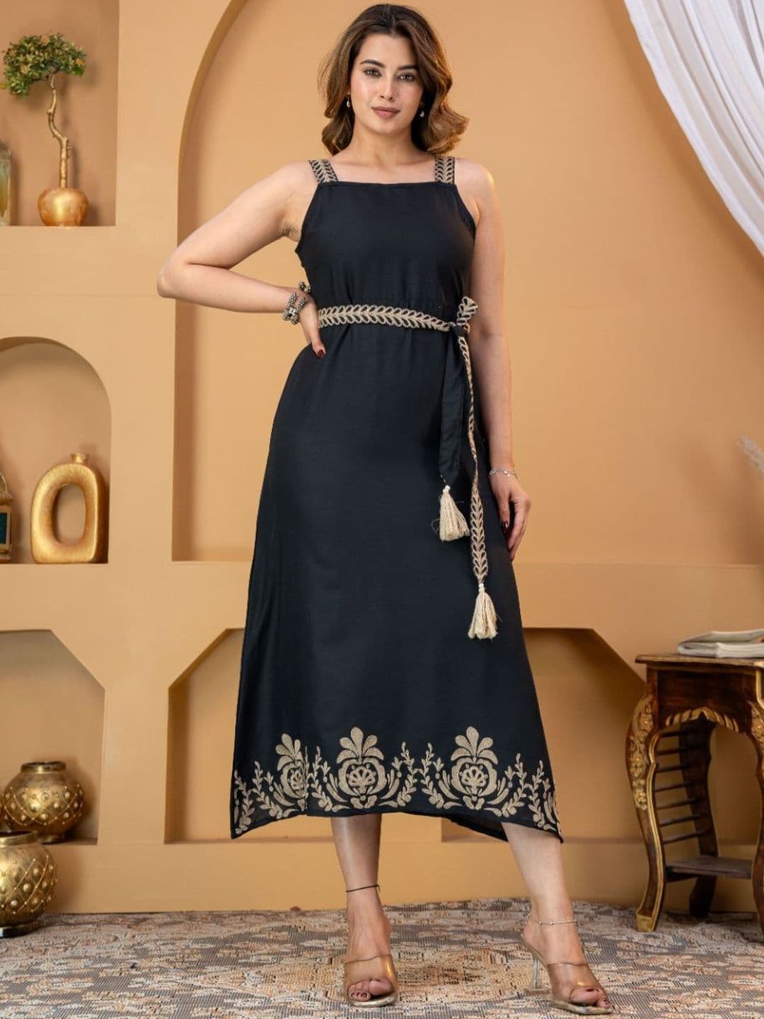 Jyoti Ethnic Motifs Embroidered A-Line Midi Dress - view 1
