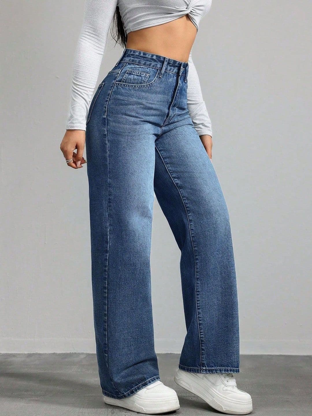 Crazeis Women Comfort Straight Fit High-Rise Light Fade Acid Wash Stretchable Jeans thumbnail 4