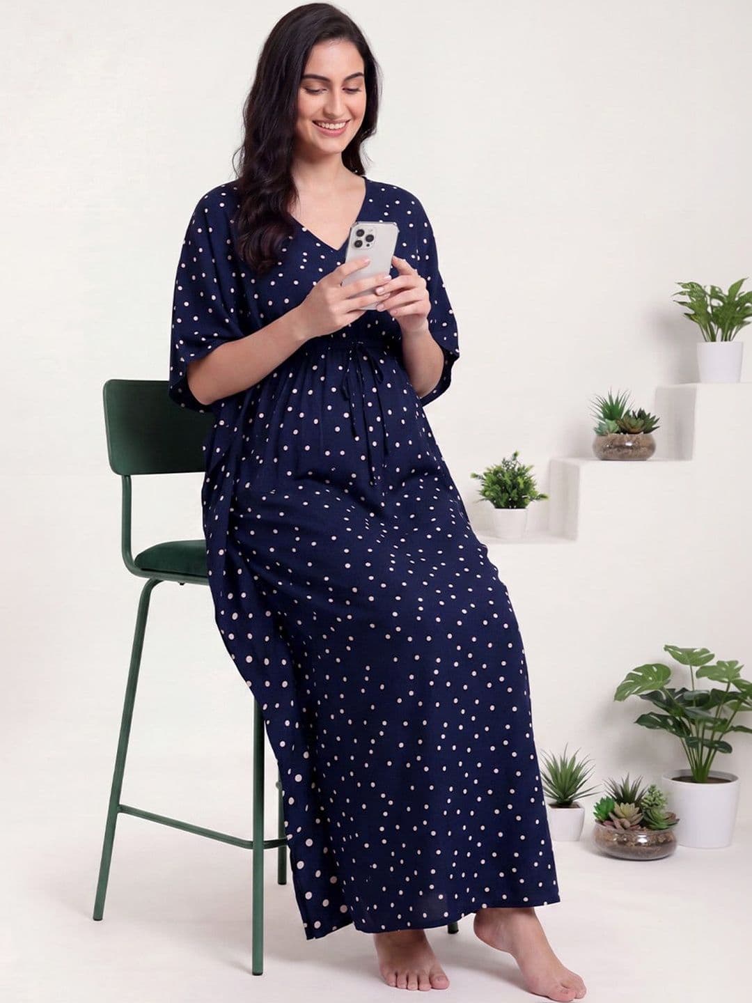 Secret Wish Printed Rayon Maternity Maxi Kaftan Nightdress thumbnail 5